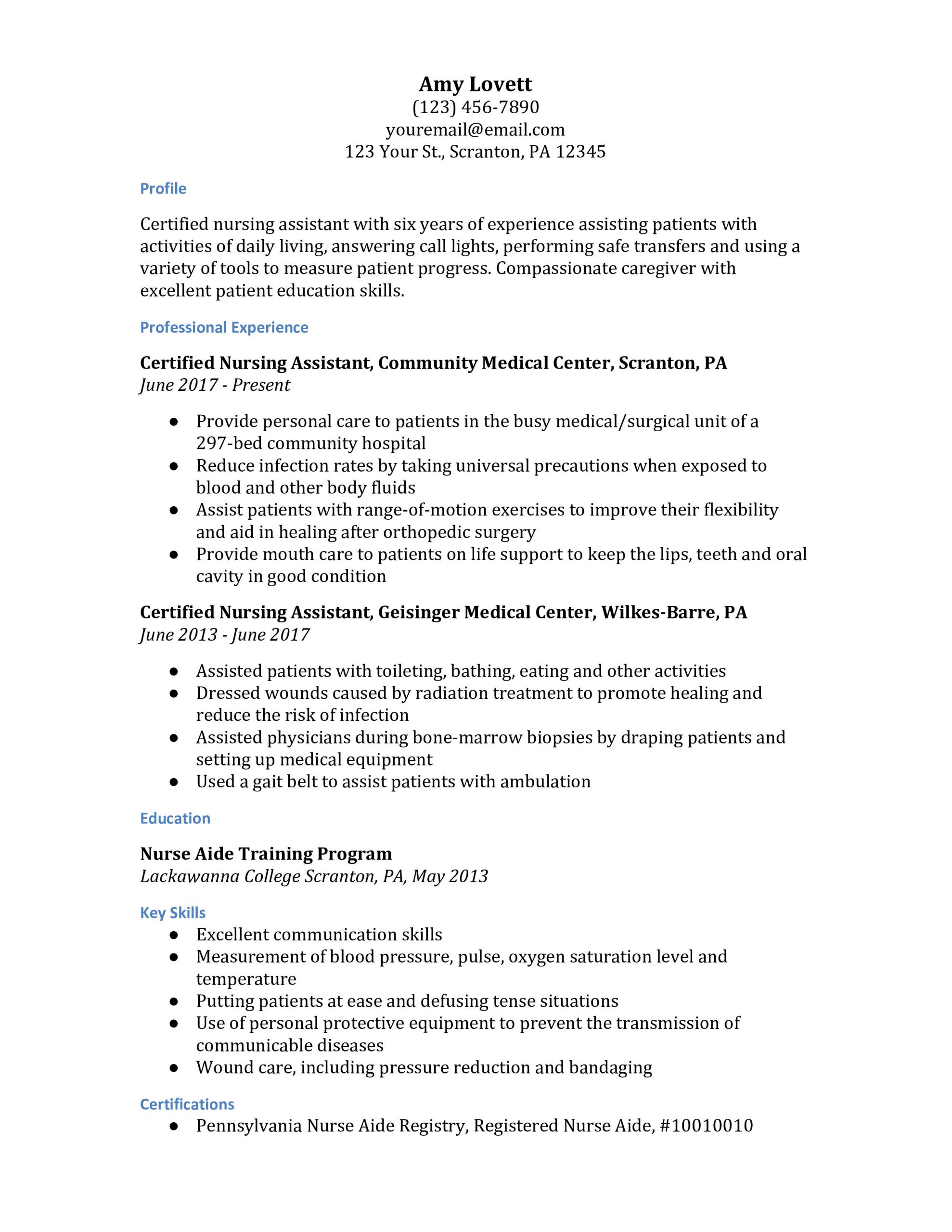 cna resume examples