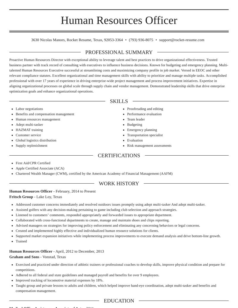 human resources officer smart resume maker sections