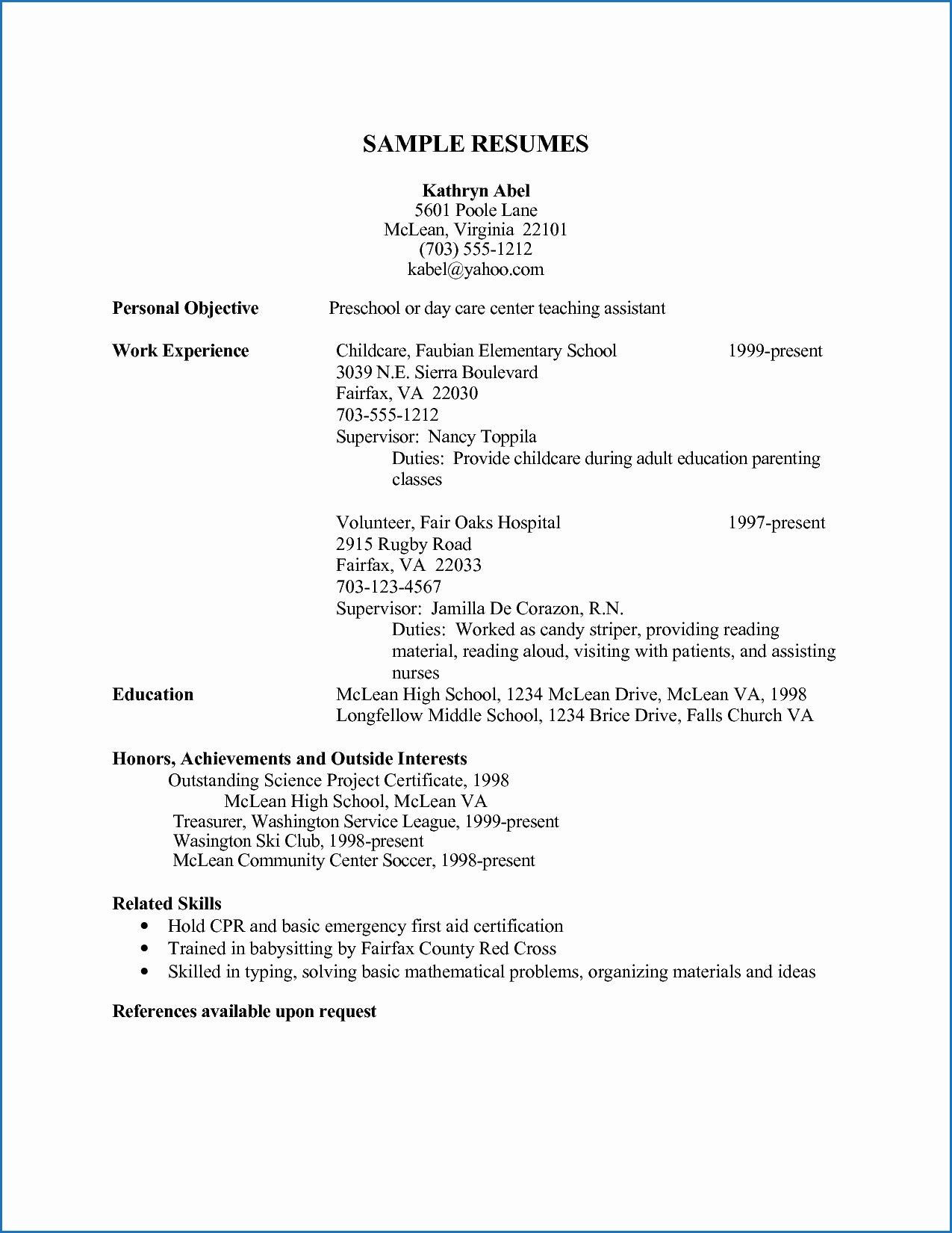 childcare assistant teacher resume sample