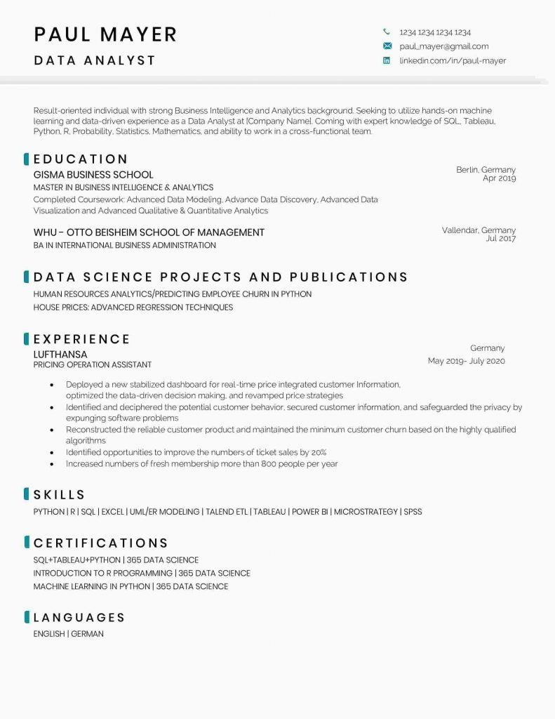 data analyst resume sample