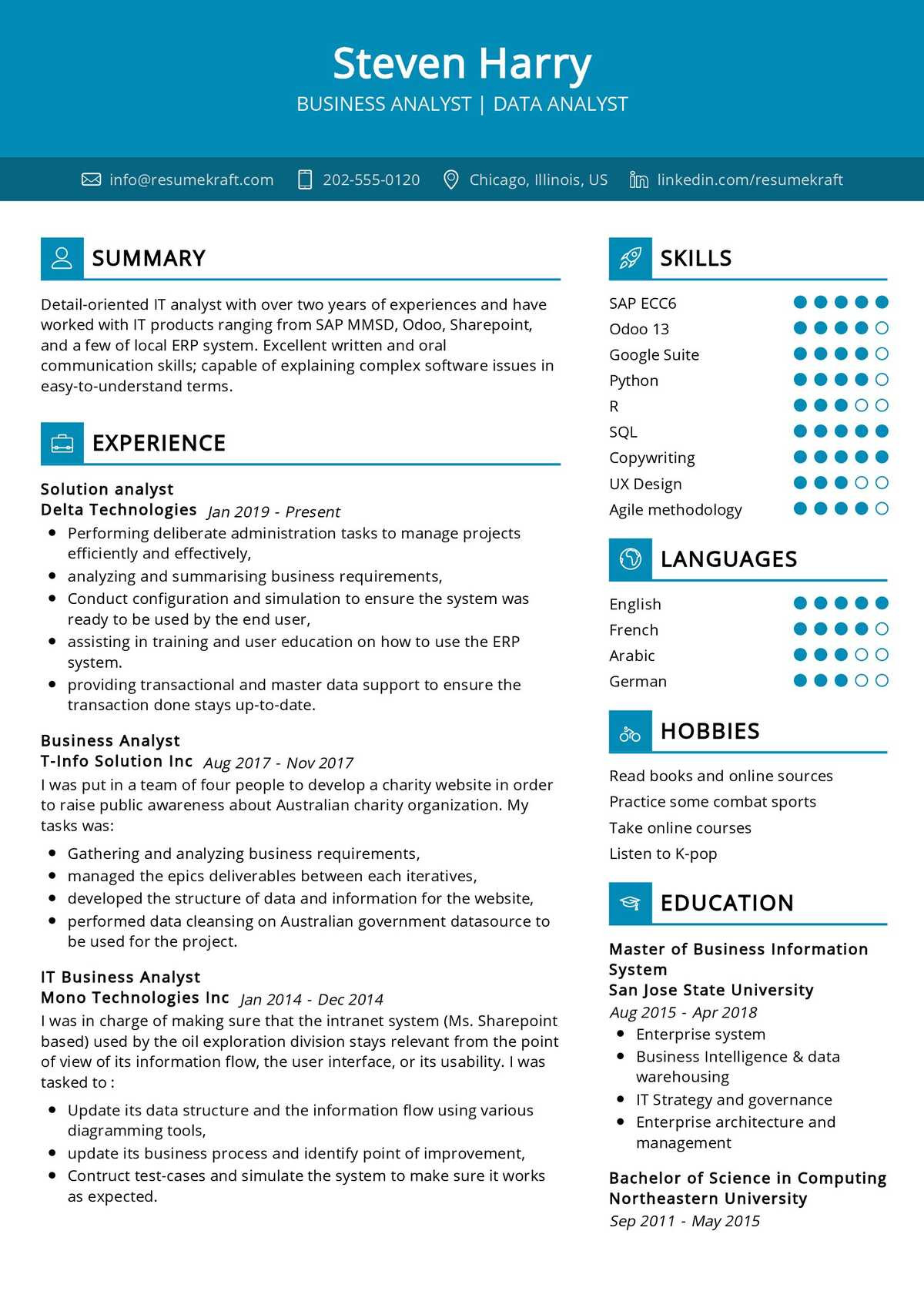 data analyst resume sample