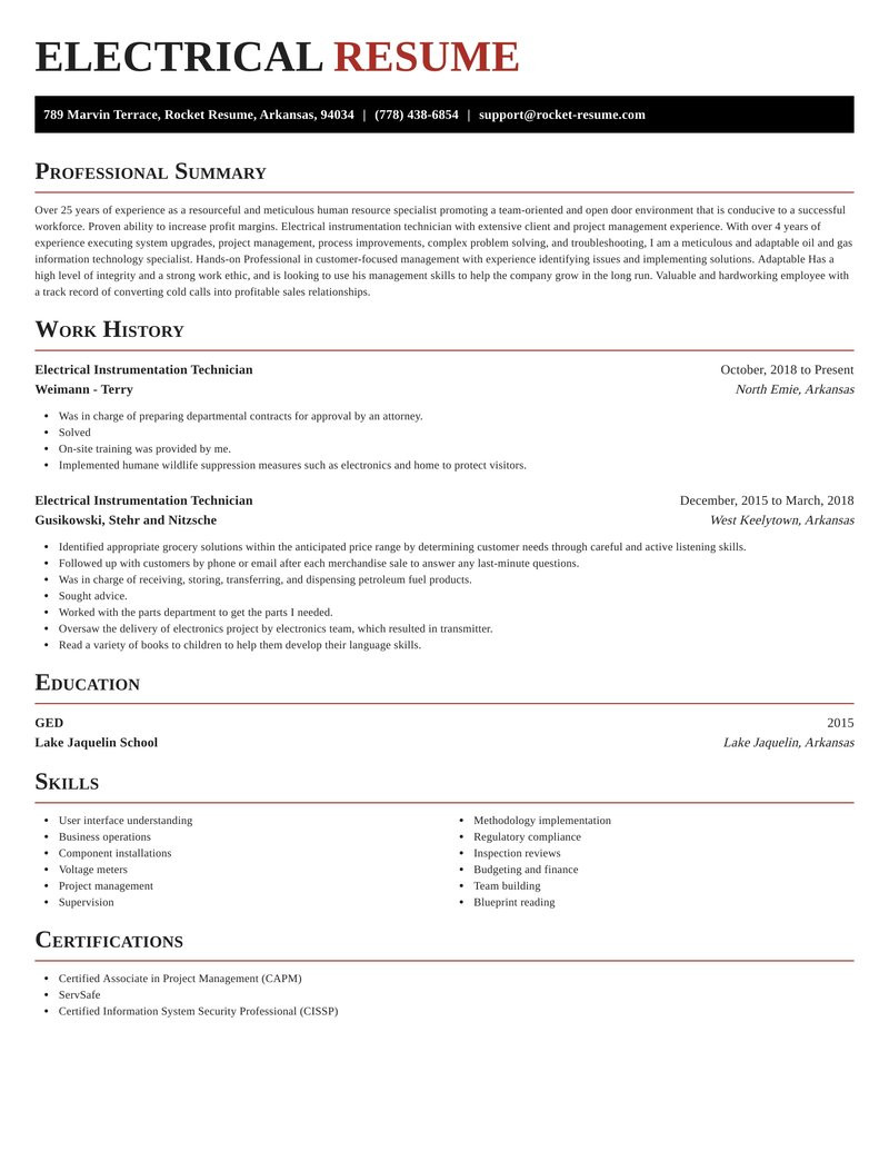 electrical instrumentation technician free resume writer samples