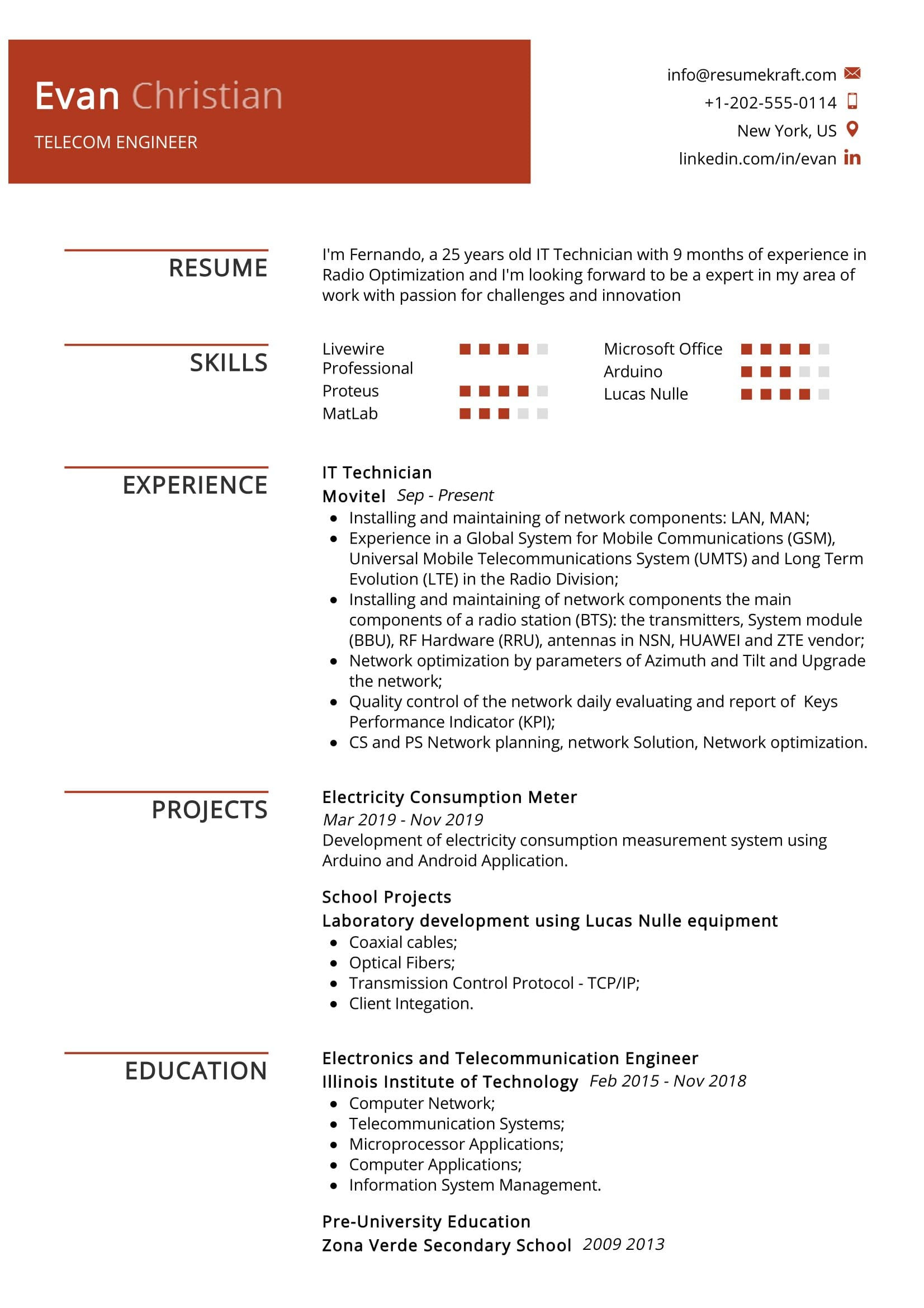 tele engineer resume sample