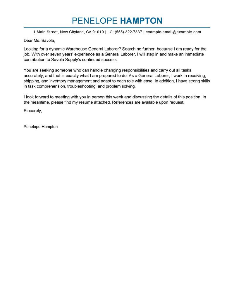 sample cover letter resume general laborml