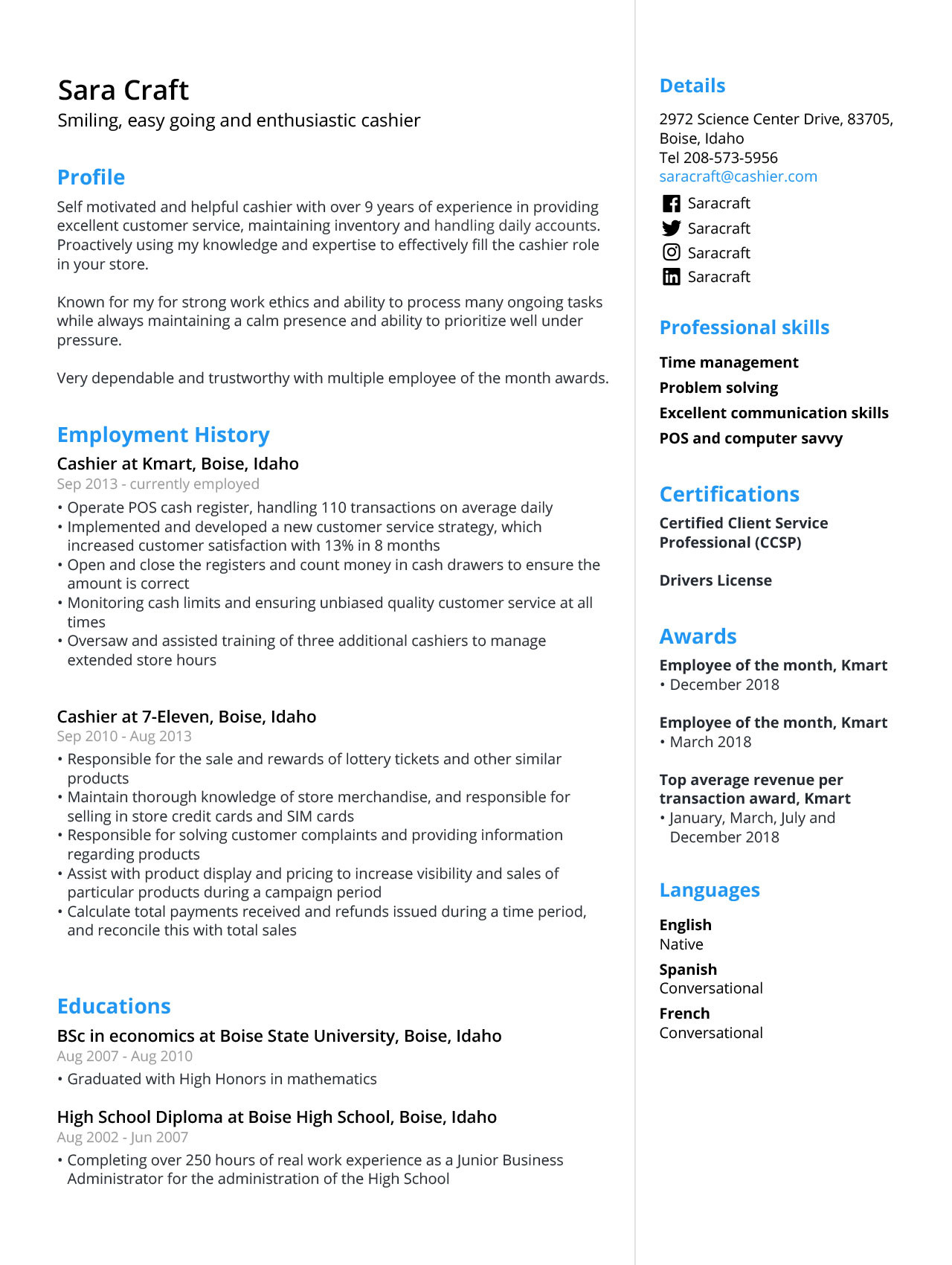 Employee Of the Month Resume Sample Cashier Resume Sample & Template [2021 Guide] – Jofibo