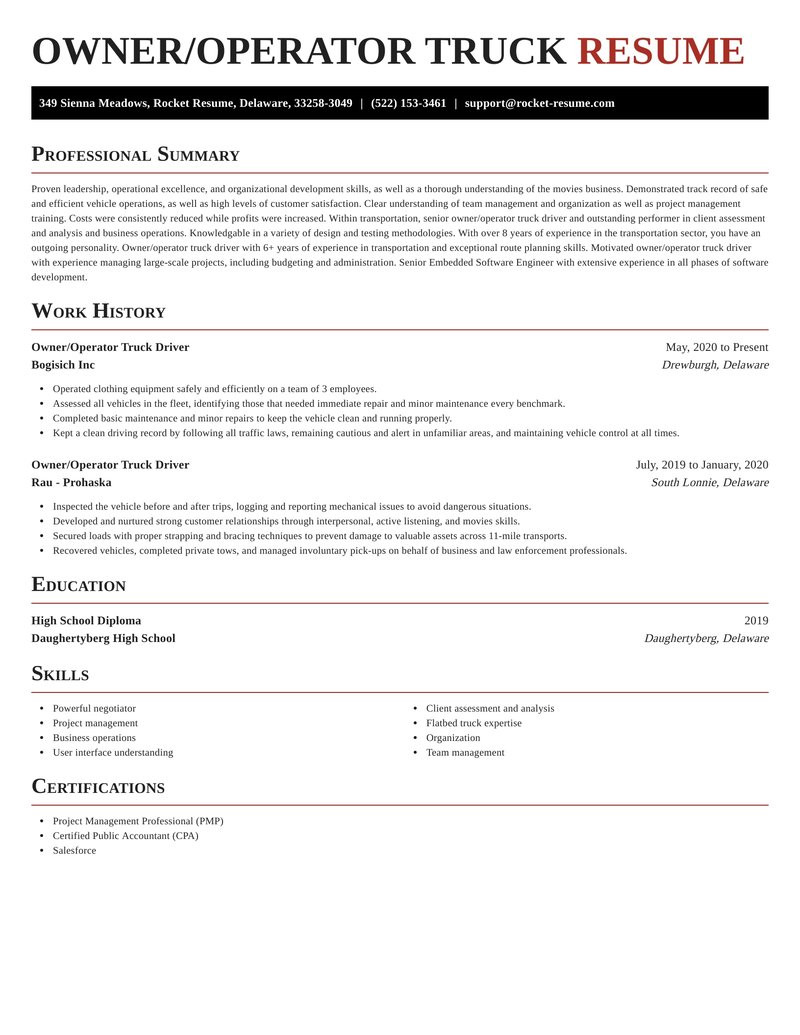 owner operator truck driver free resume editor examples