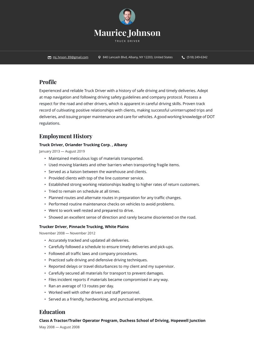 Owner Operator Truck Driver Resume Sample Truck Driver Resume Examples & Writing Tips 2021 (free Guide)