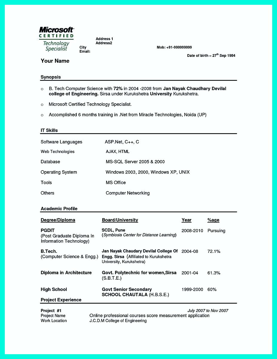 resume samples for puter science graduates