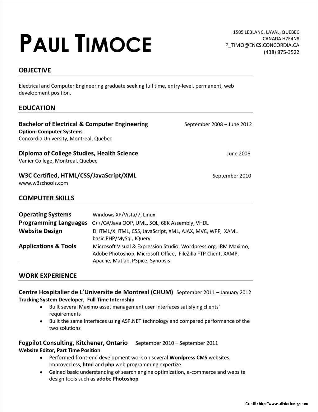 Resume Samples for College Students Entry Level Resume Templates Quebec – Resume Templates Engineering Resume …