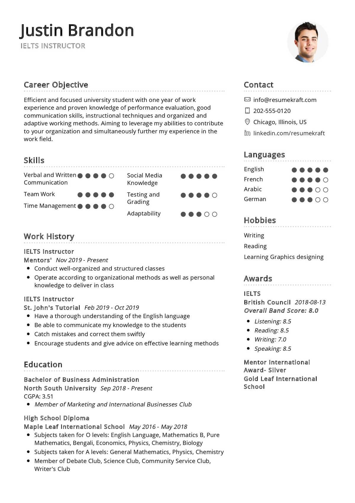 ielts instructor resume sample