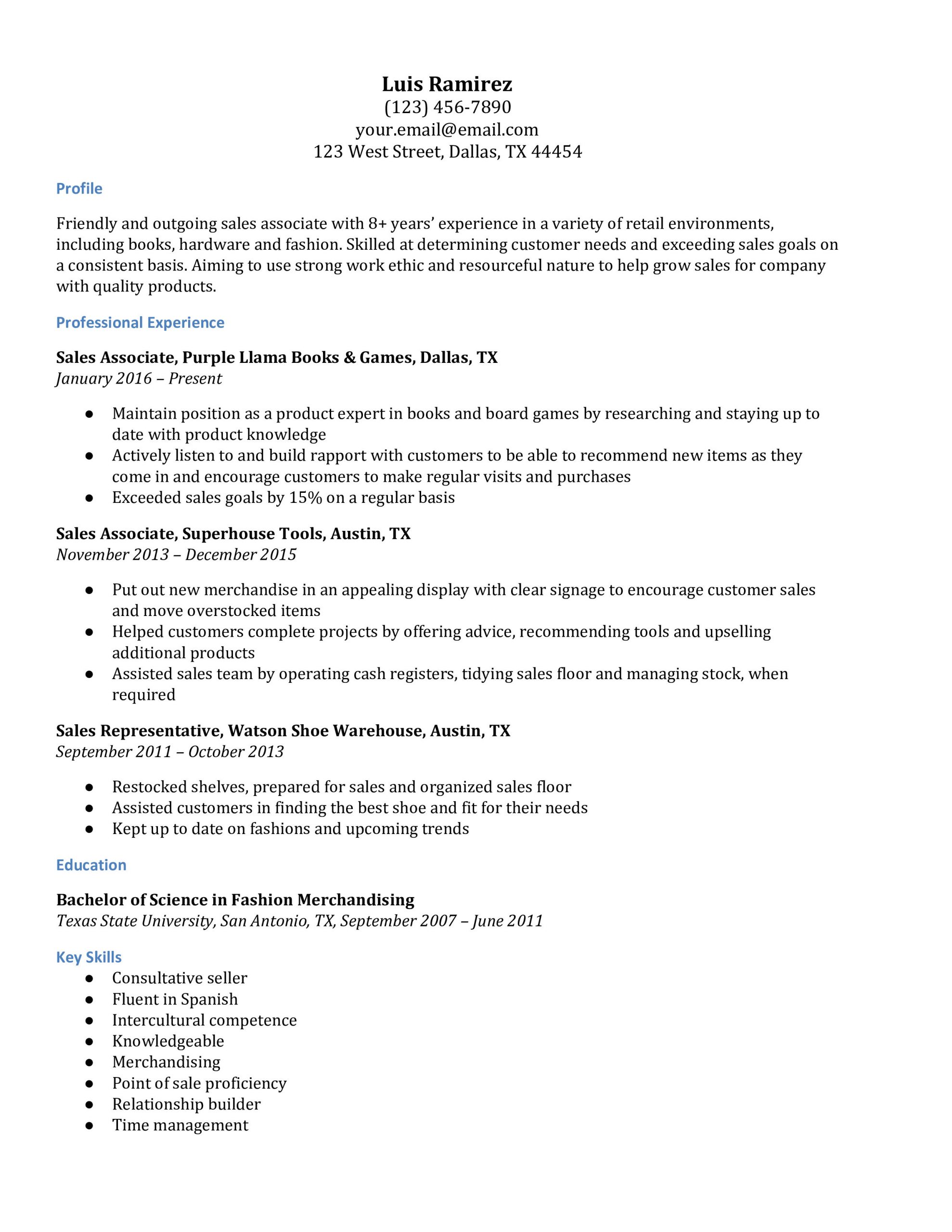 retail sales associates resume examples