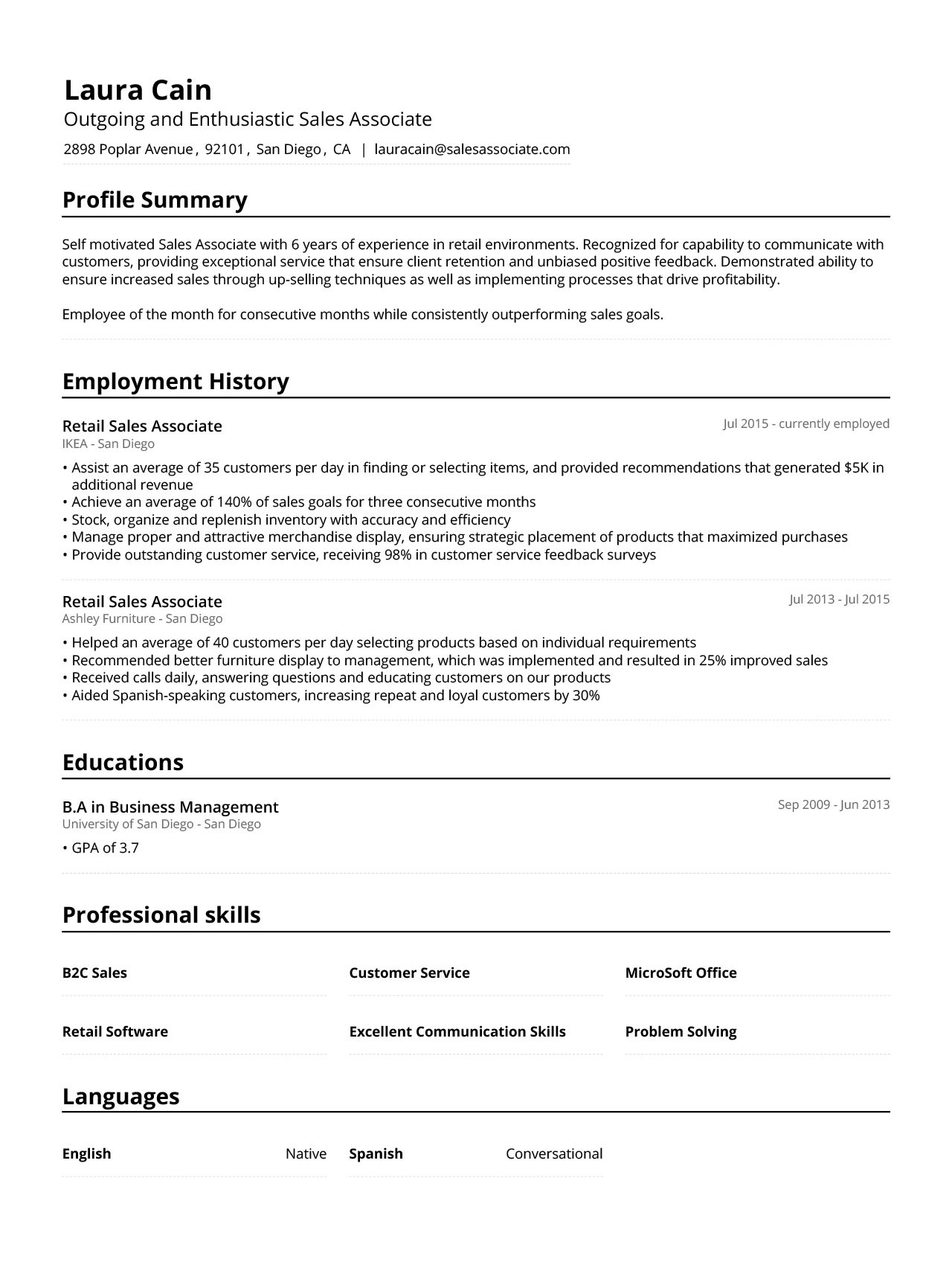 sales associate resume example
