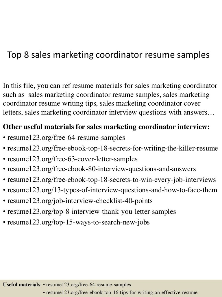 top 8 sales marketing coordinator resume samples