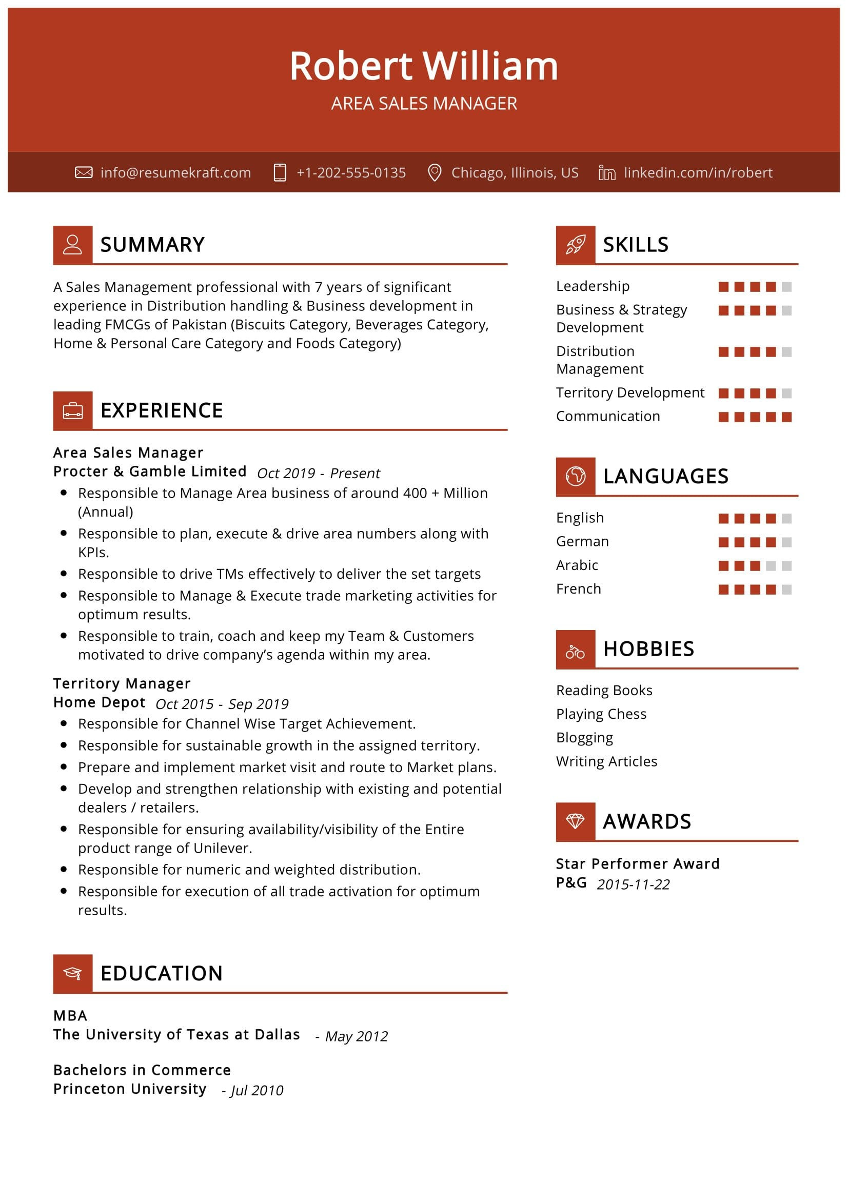 area sales manager resume sample