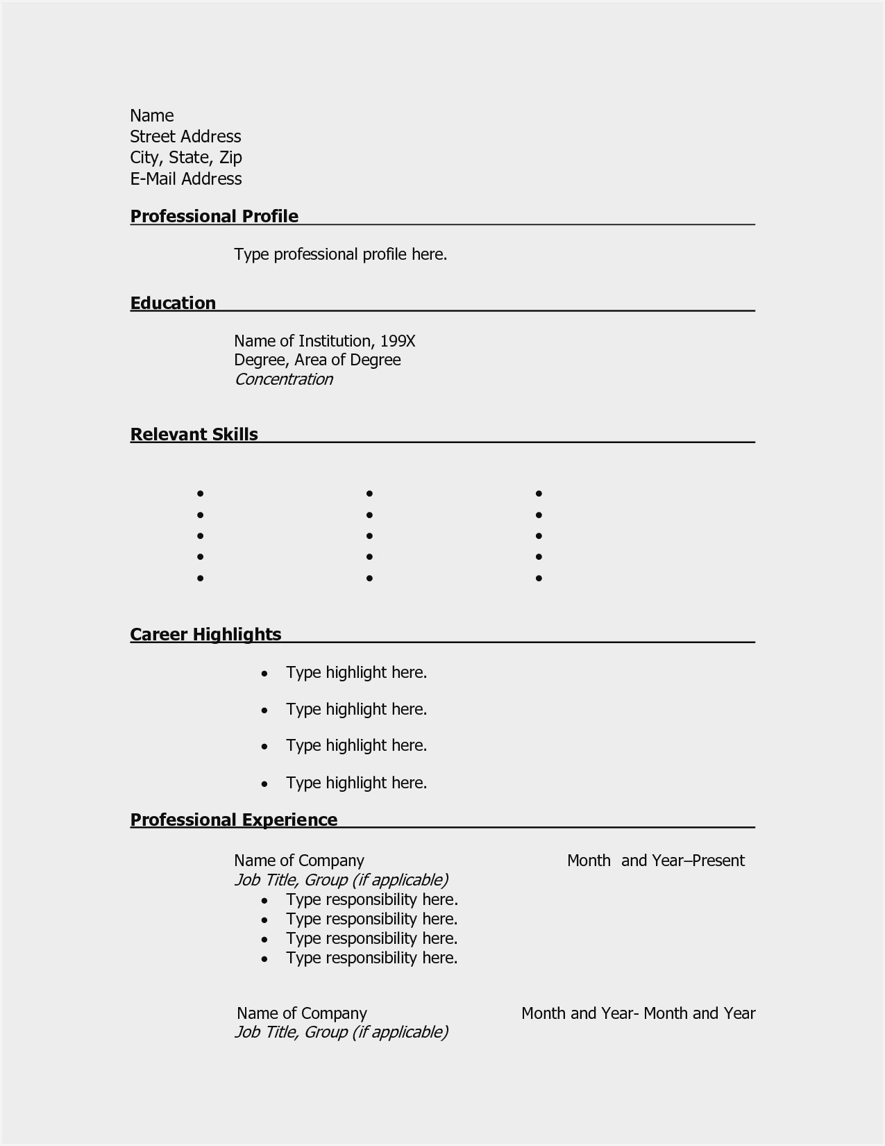 sample blank resume forms to print