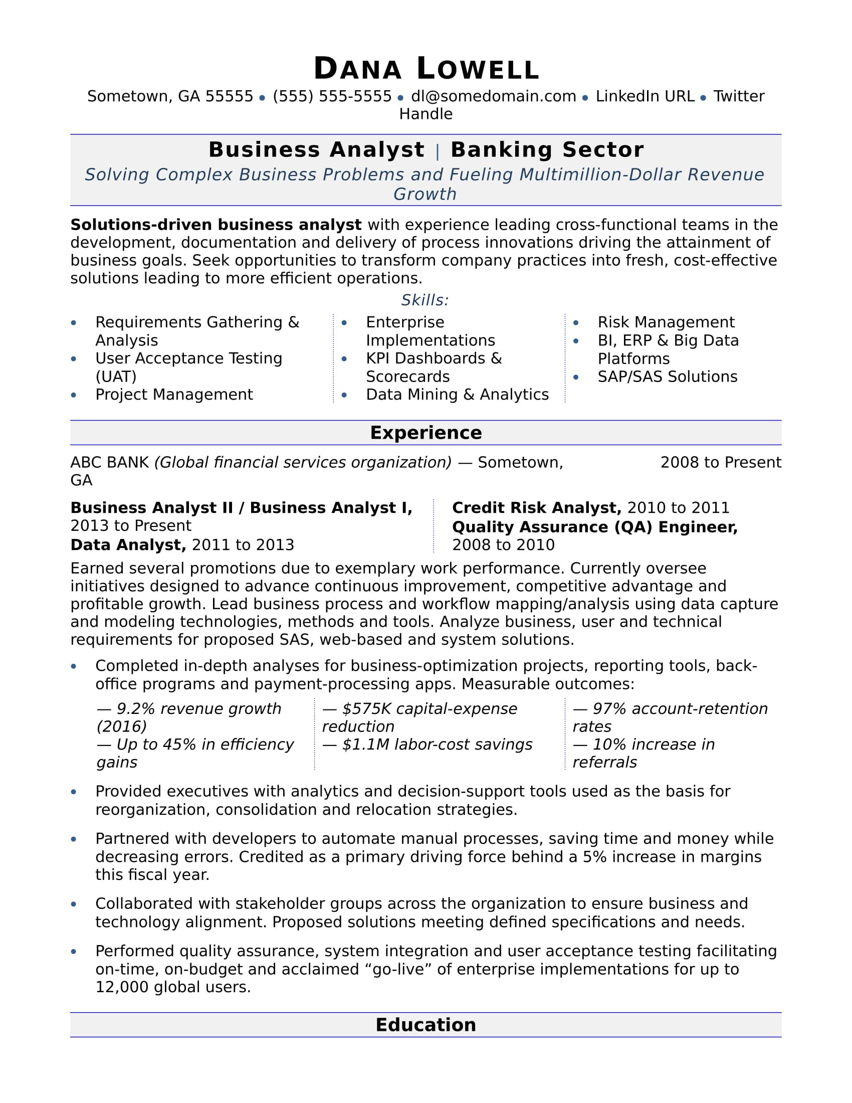 Sample Business Analyst Resume Banking Domain Business Analyst Resume Sample Monster.com
