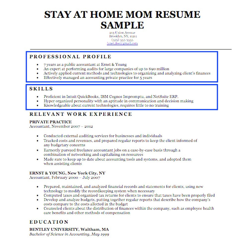 stay at home mom resume sample