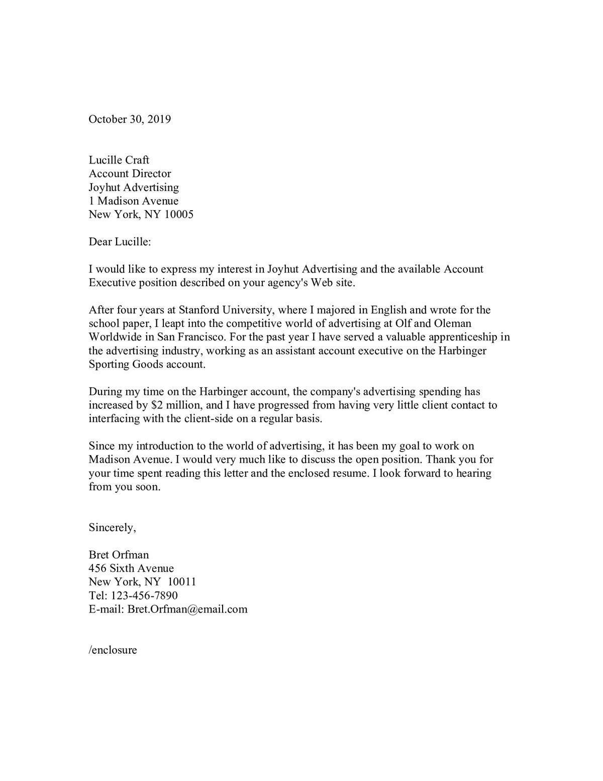 cover letter samples examples