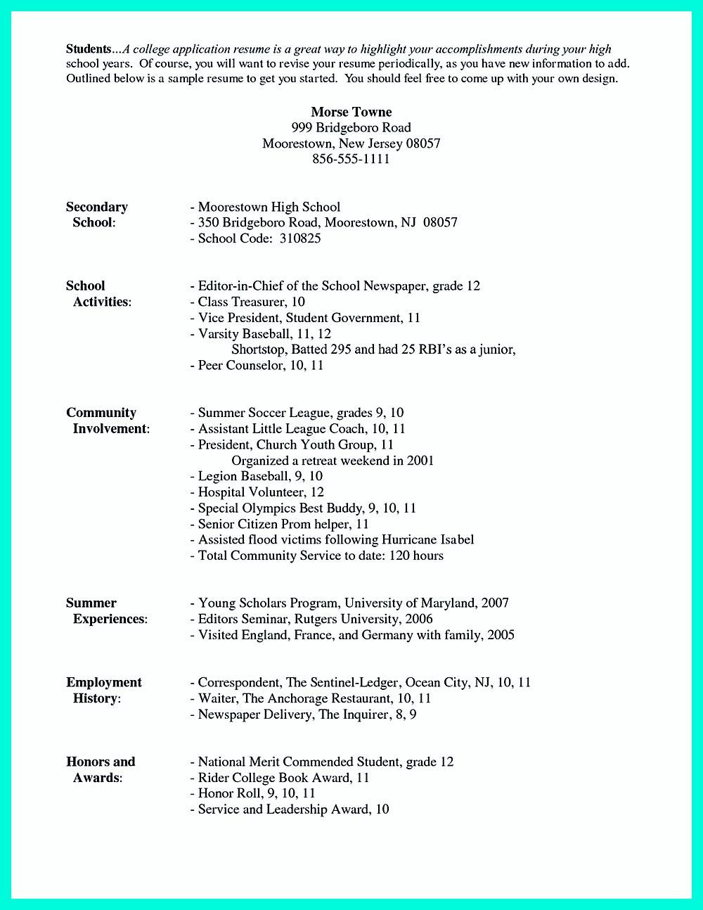 student resume examples for colegeml