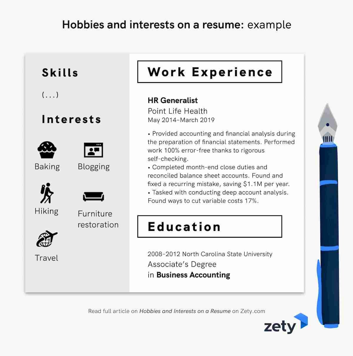 hobbies and interests on a resume