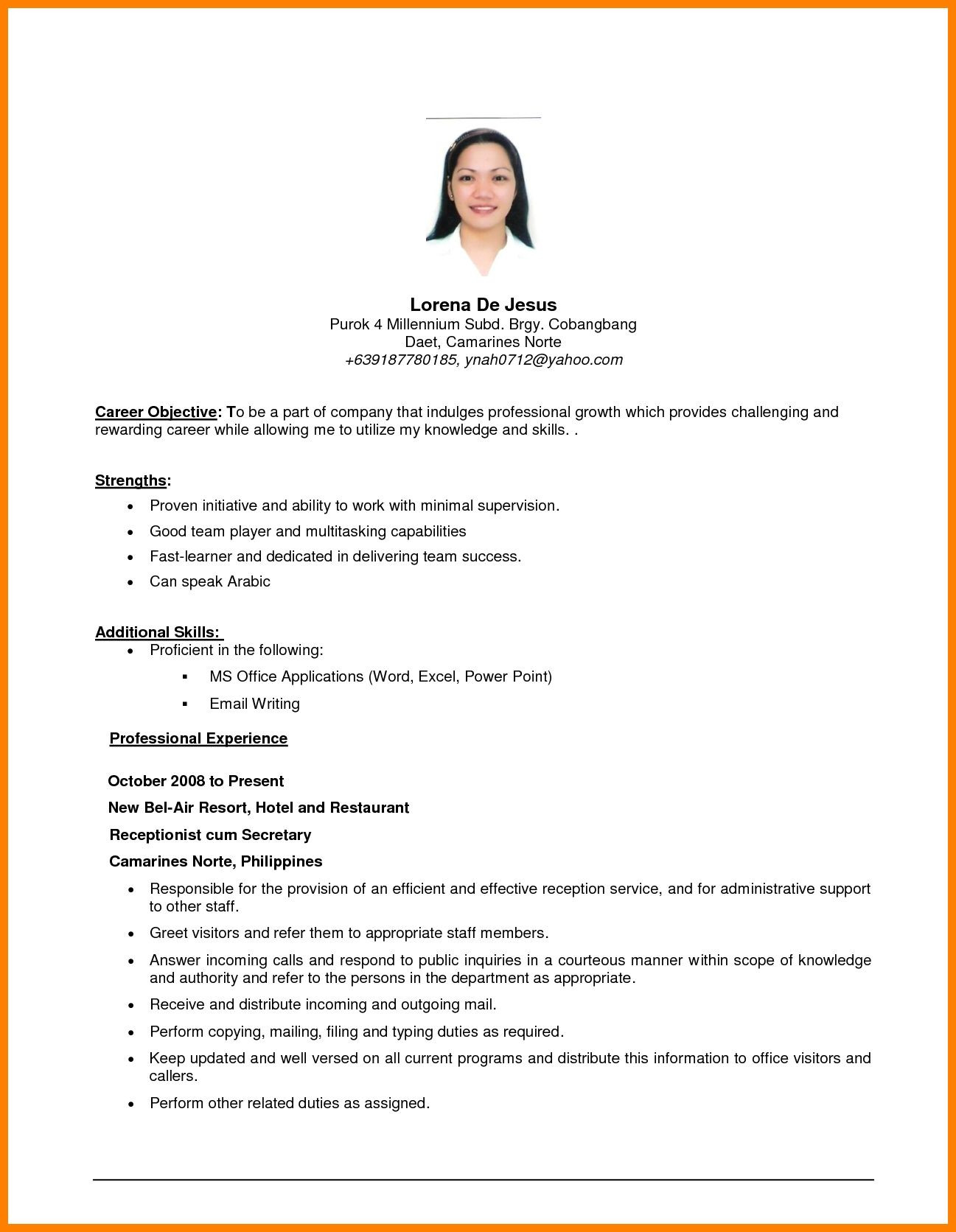 objectives in resume sample