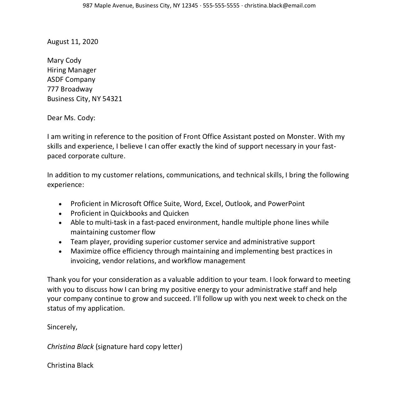 application letter template