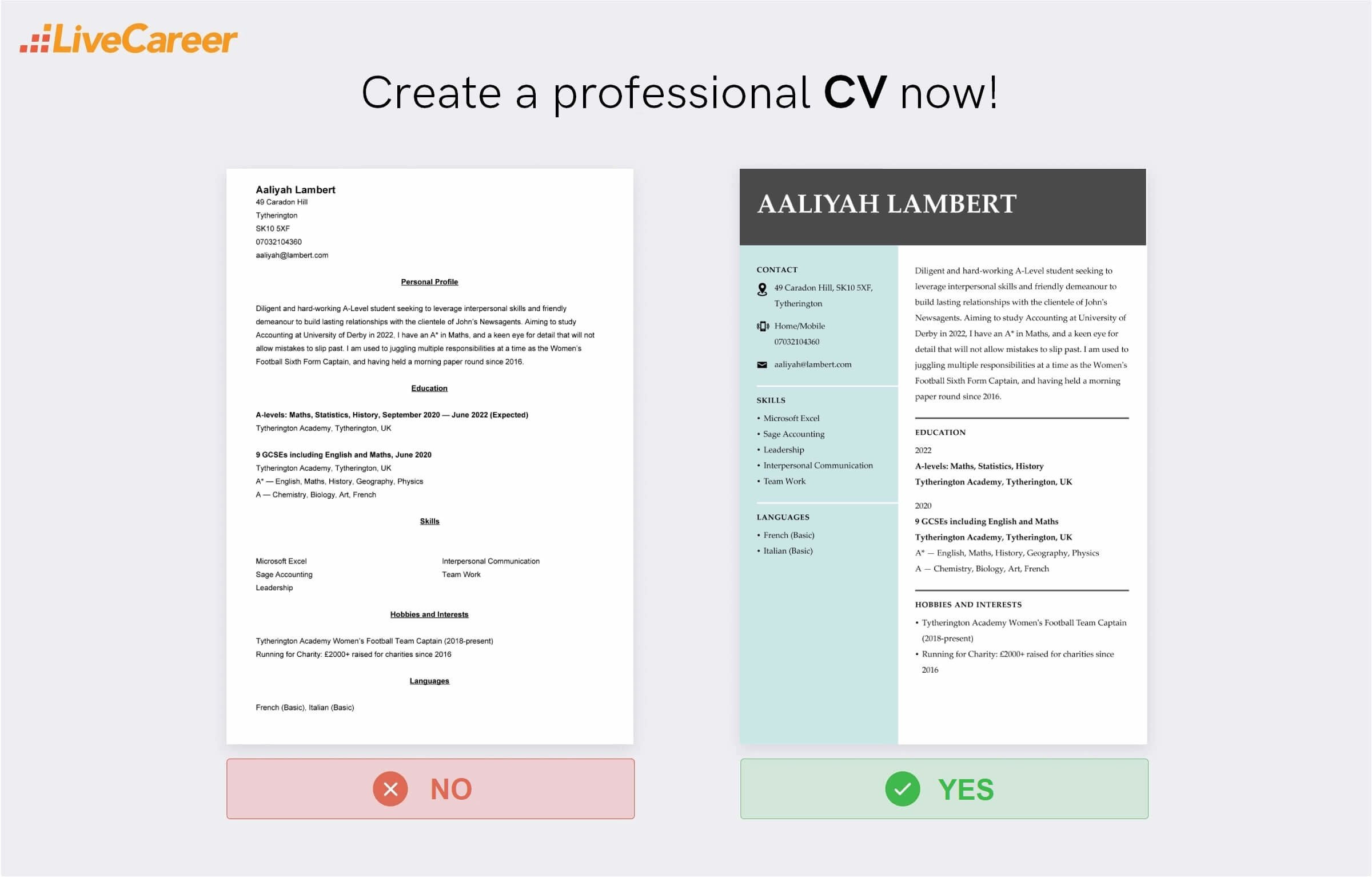 cv for 16 year old