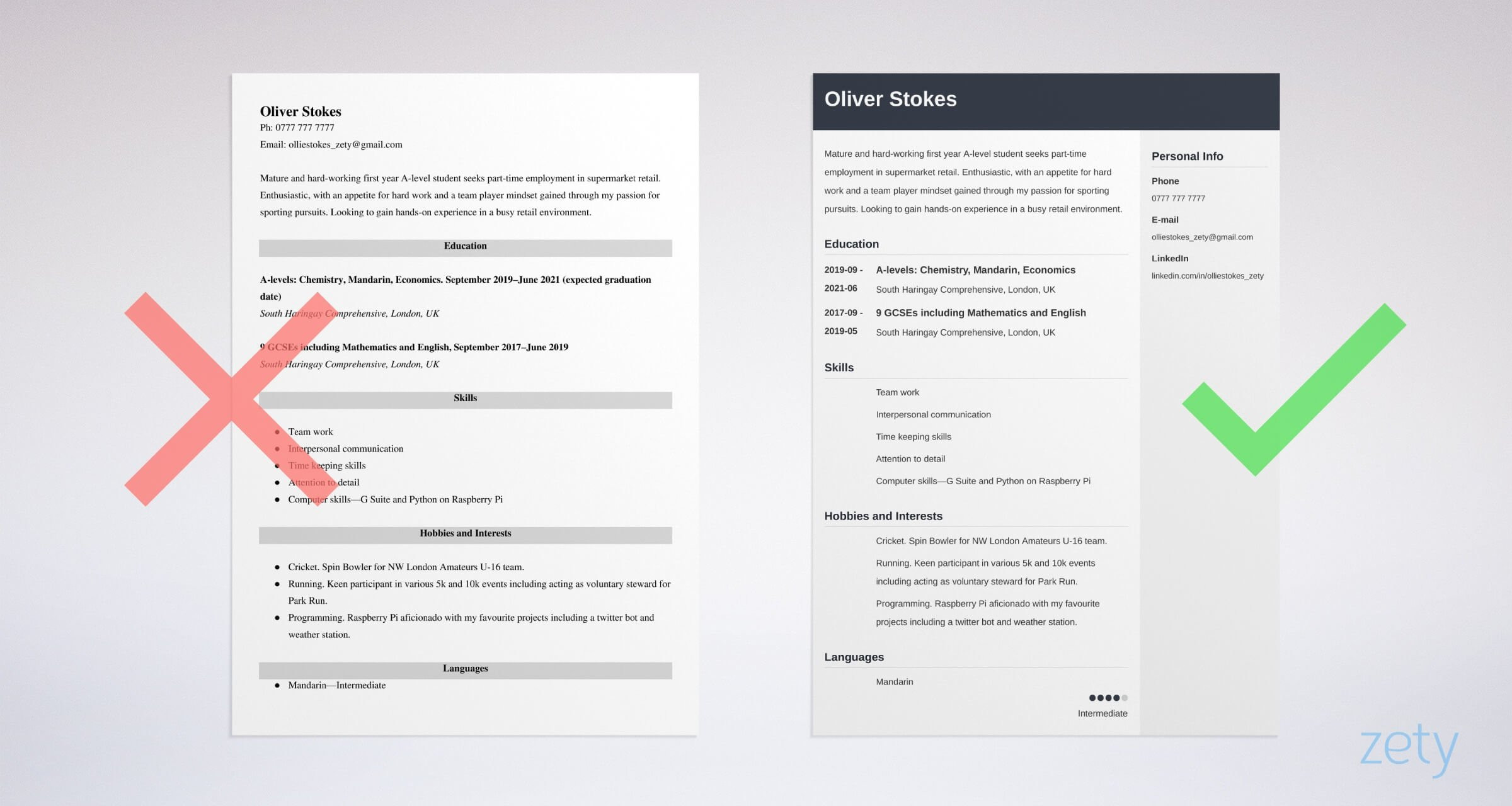 cv for 16 year old example