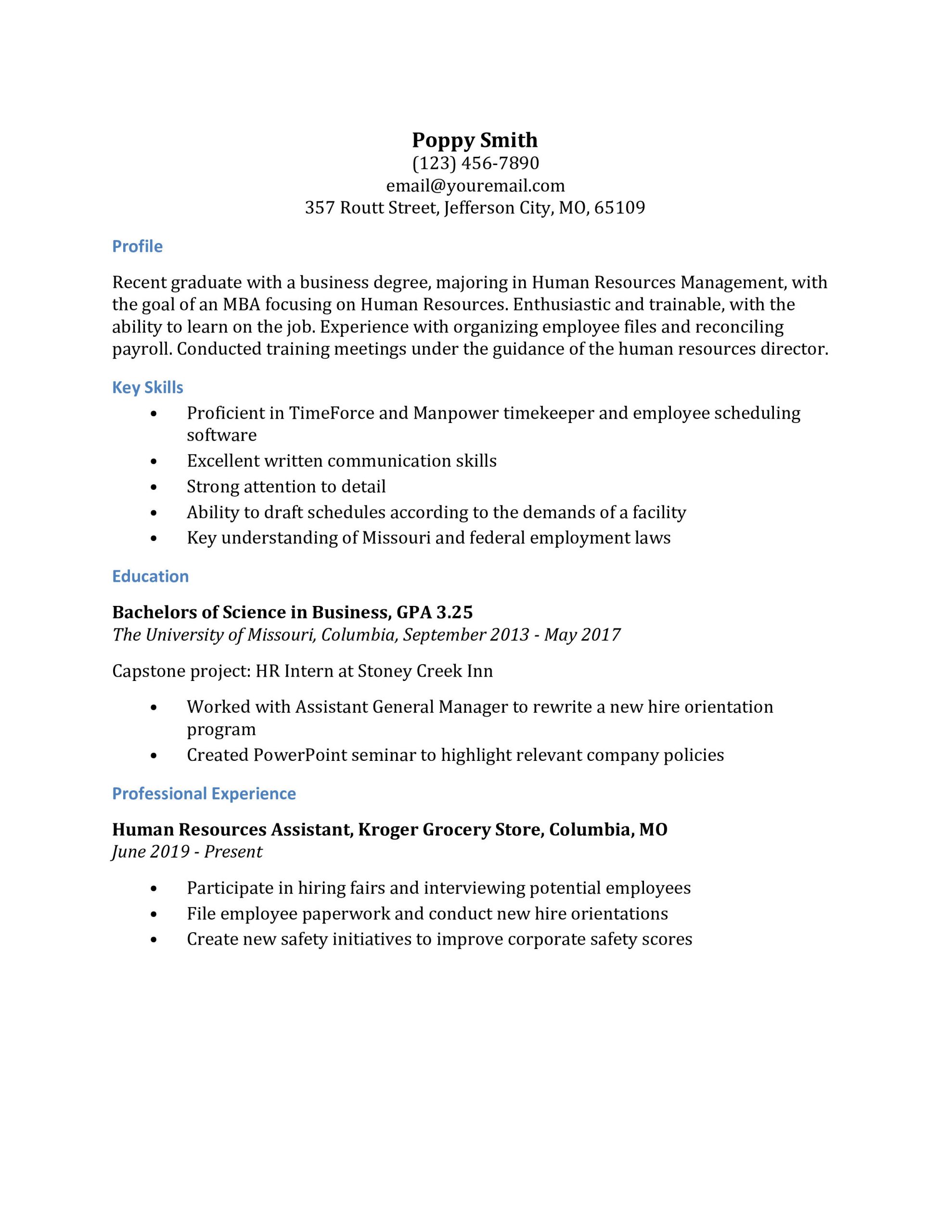 human resources resume examples