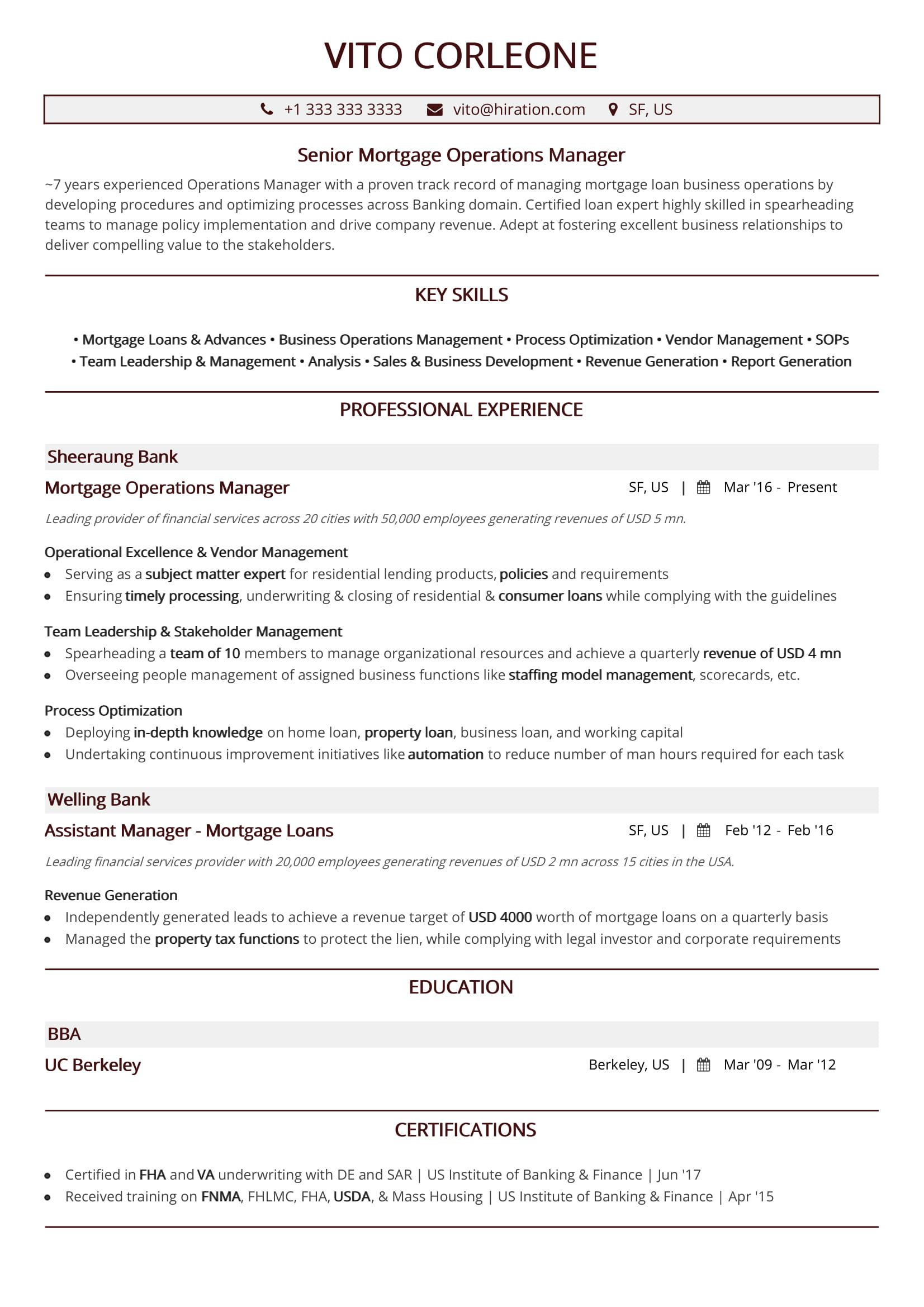 best operations resume