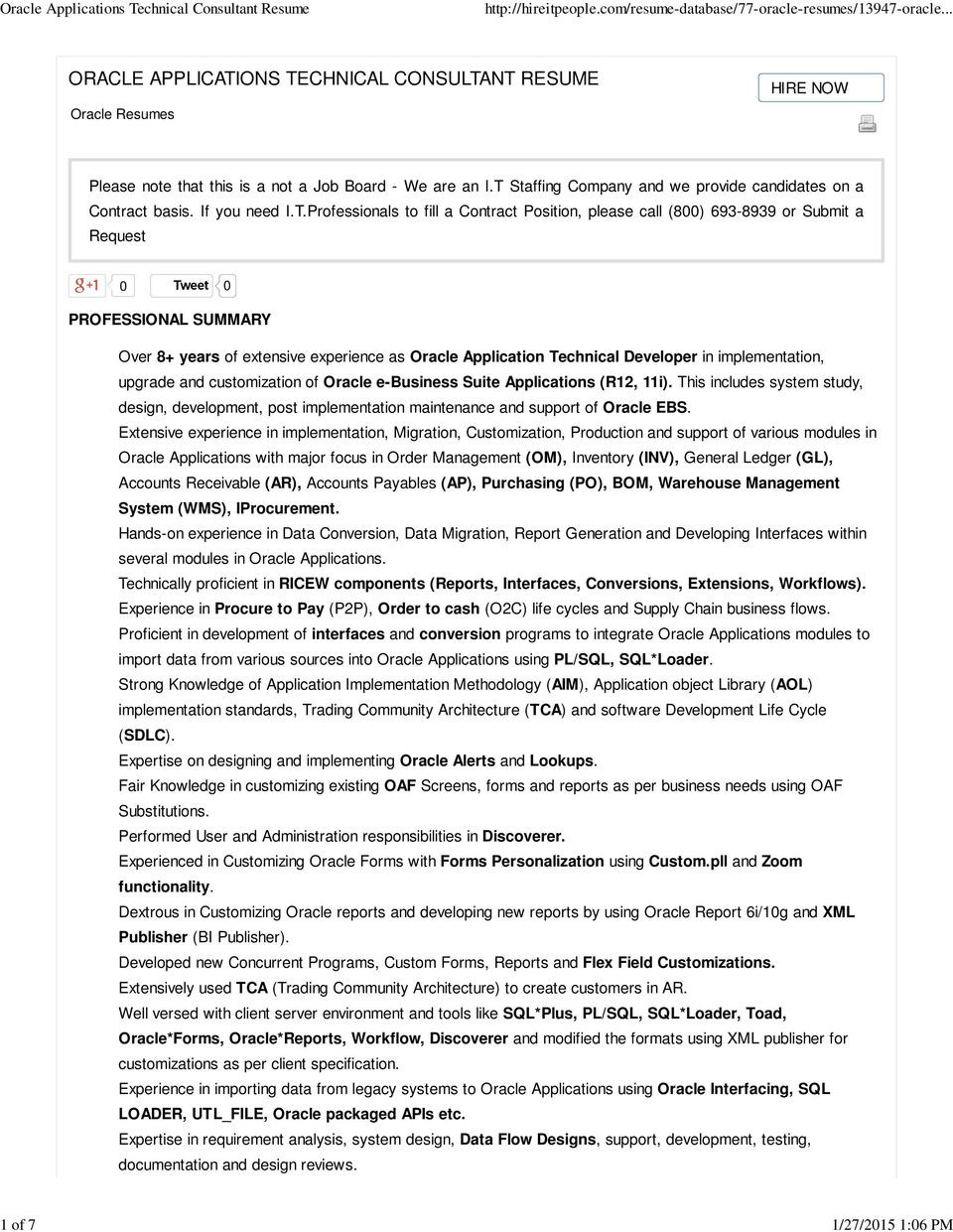 Sample Resume for oracle Apps Technical Consultant oracle Applications Technical Consultant Resume – Pdf Free Download