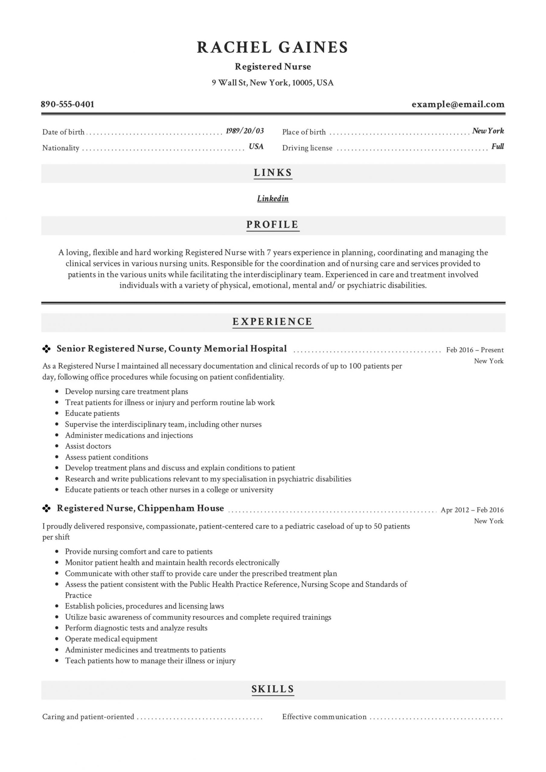 sample resume for a registered nurseml