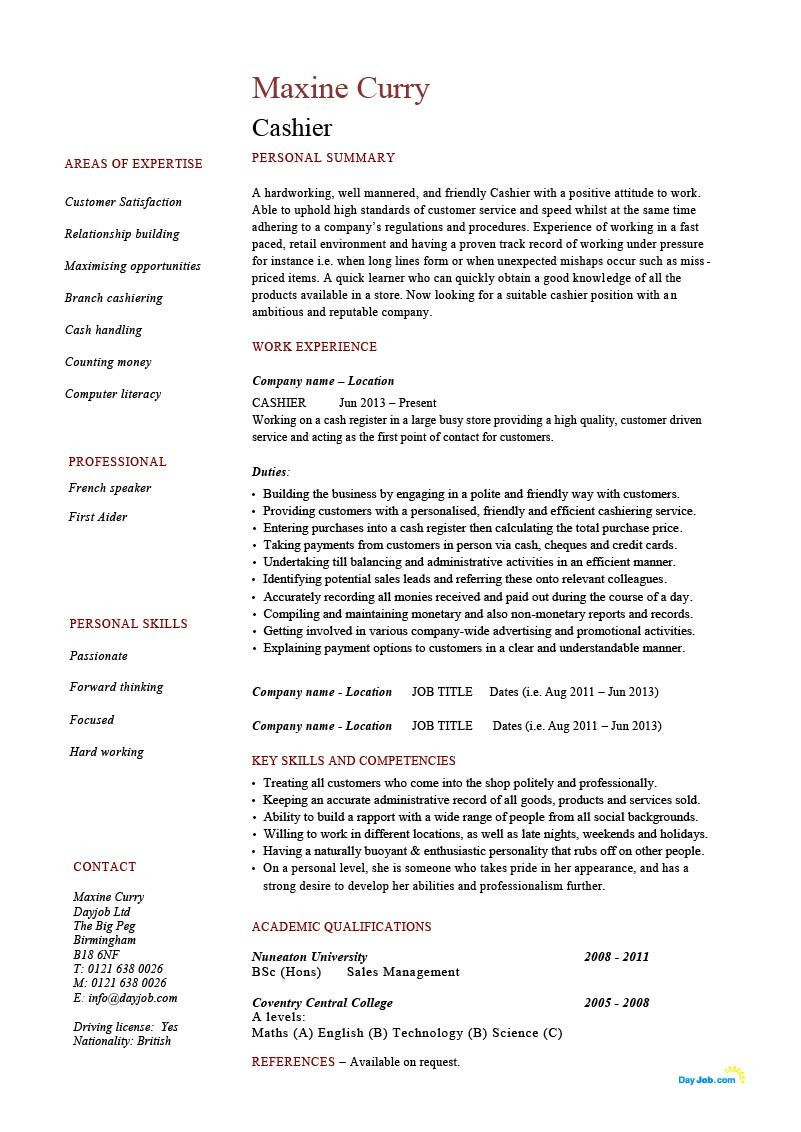 restaurant cashier cv formatml