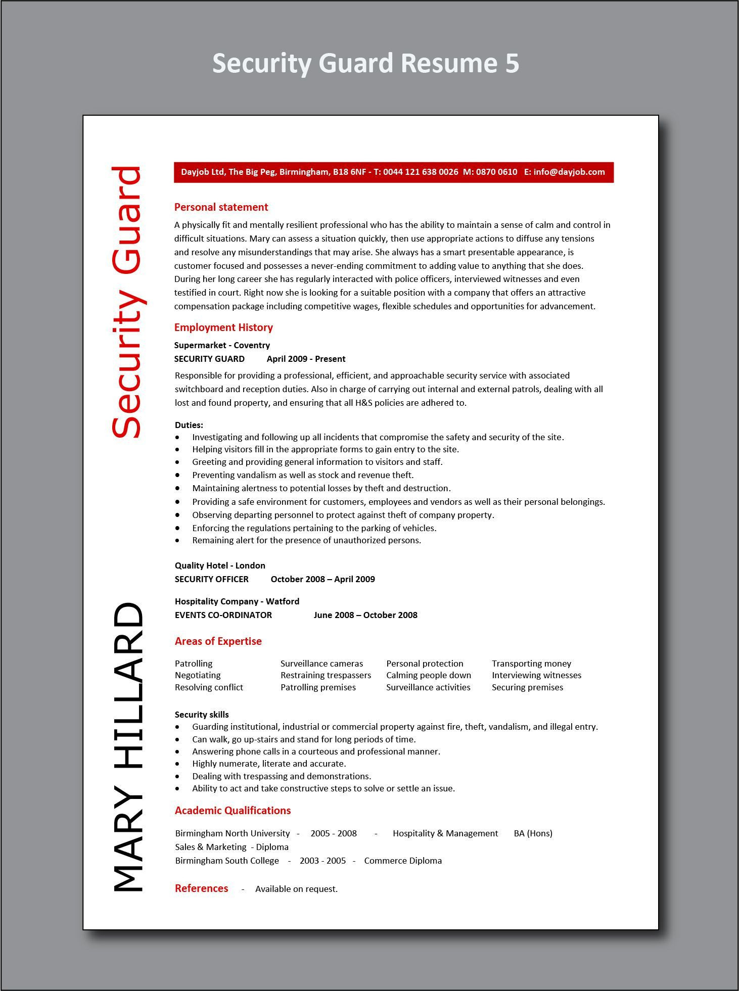 Sample Resume for Security Guard Pdf Security Guard Resume 5 Example, Cv, Sample, Officer, Supervisor …