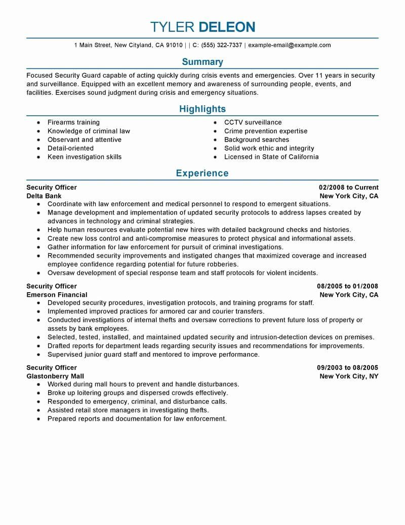 security guard resume examples