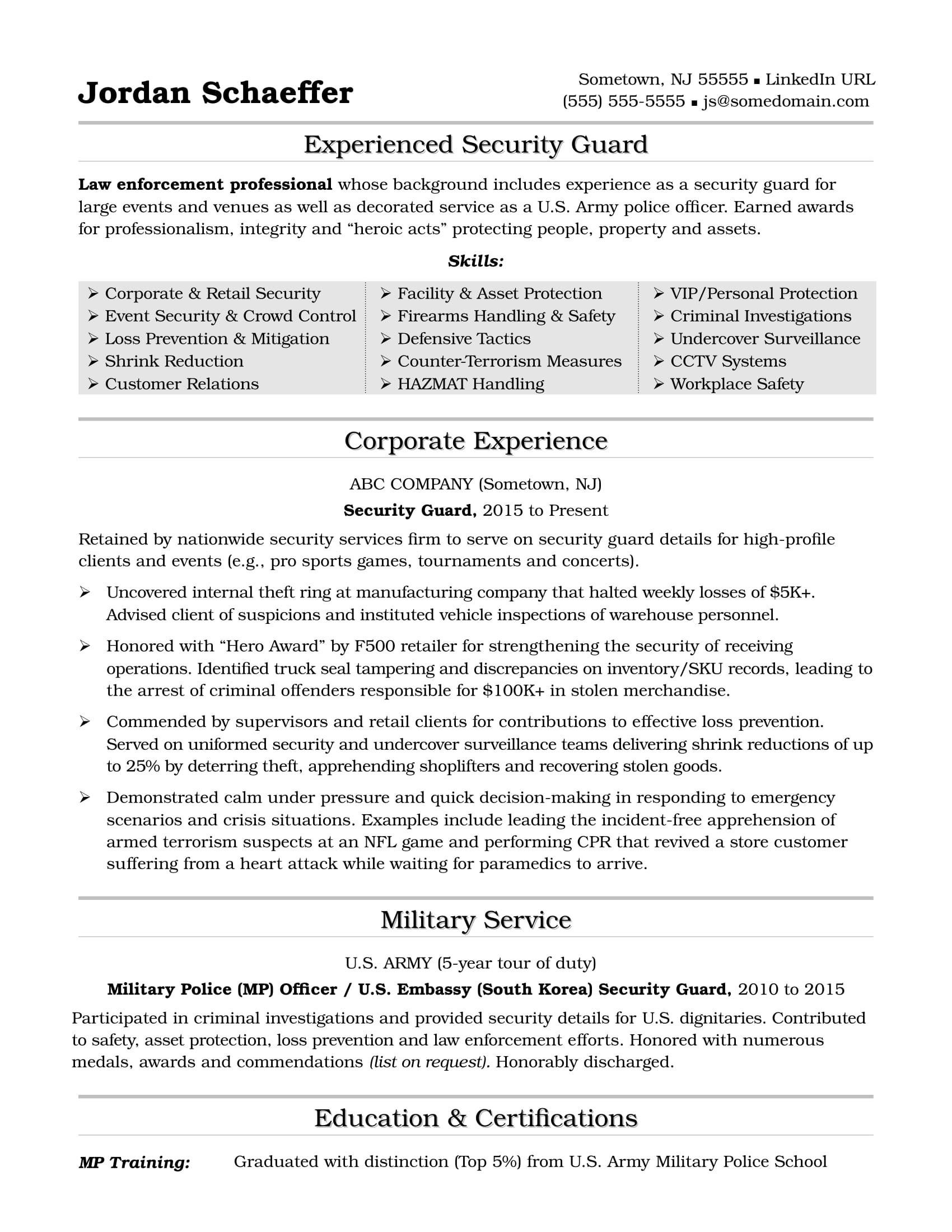 Sample Resume for Security Officer In India Security Guard Resume Sample Monster.com