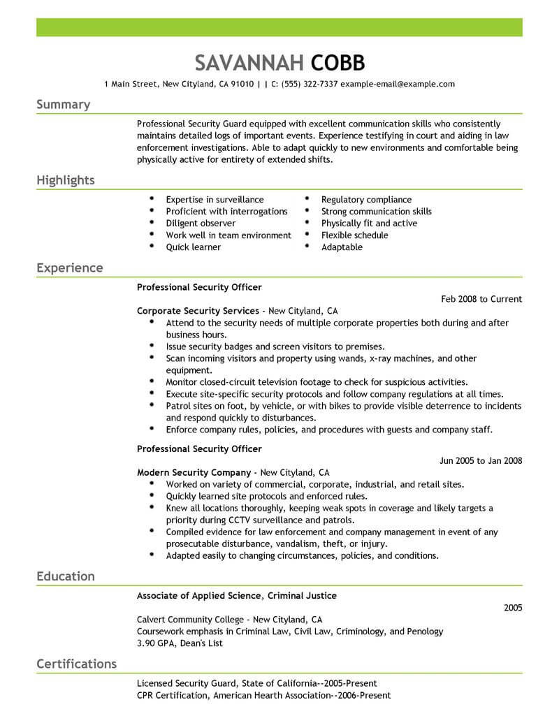 security manager cv exampleml