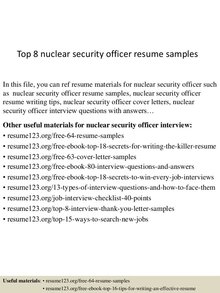 top 8 nuclear security officer resume samples