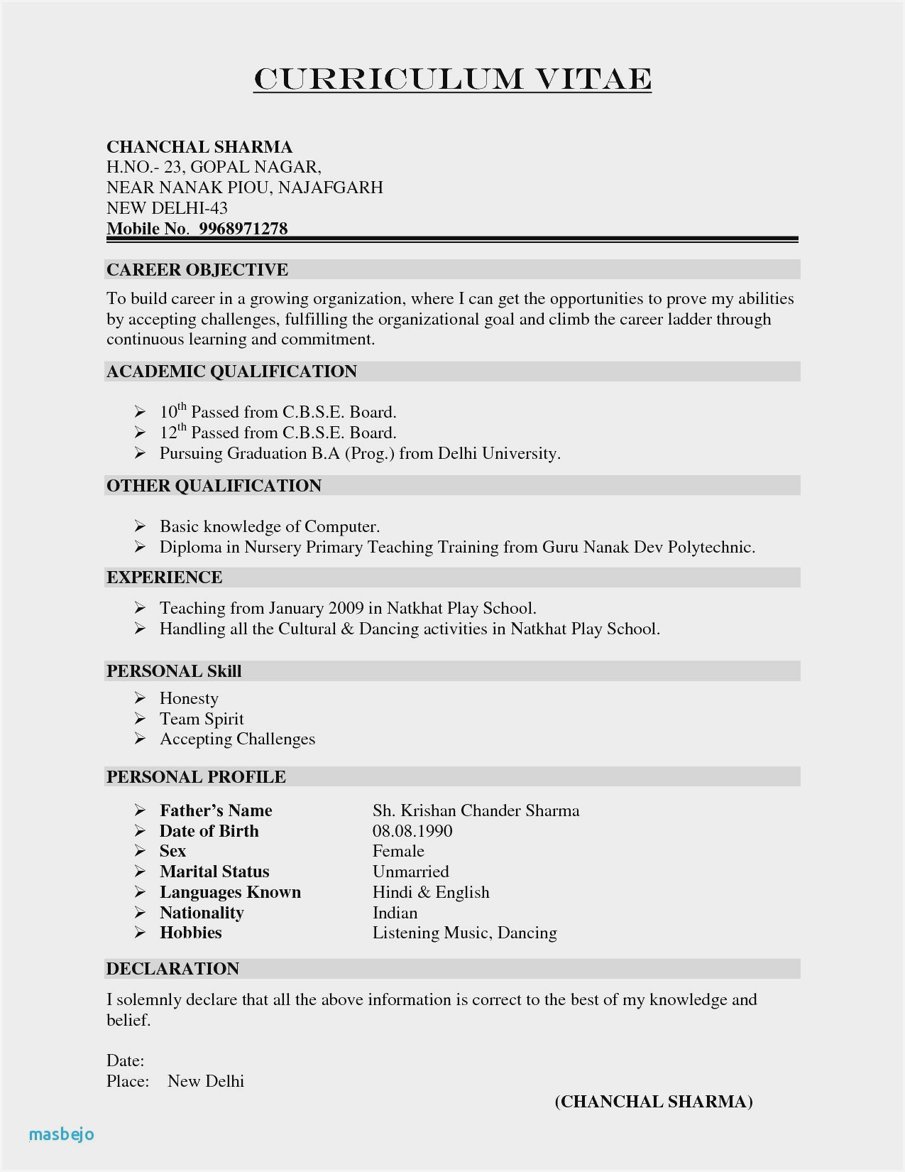 sample resume format for freshersml