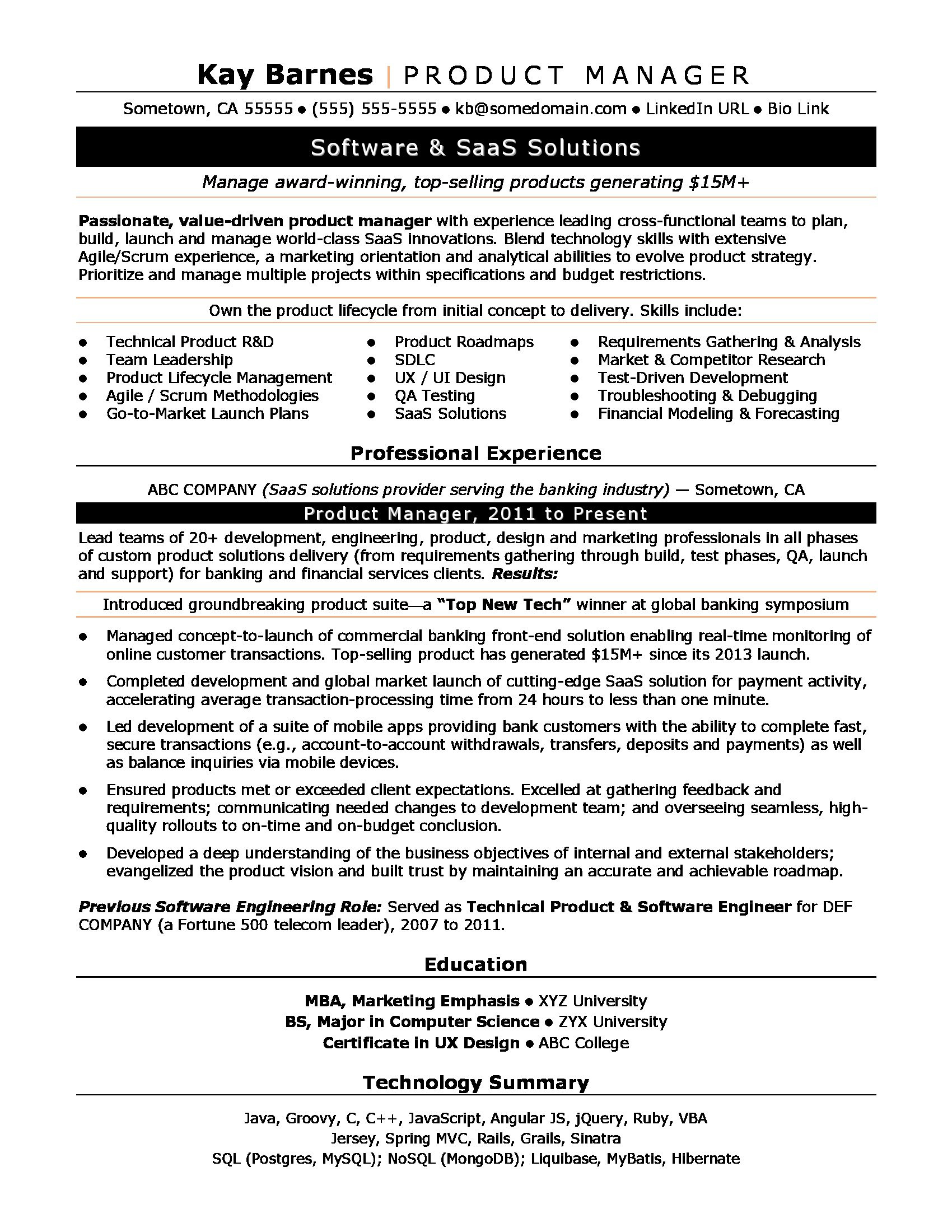 project manager resume sample