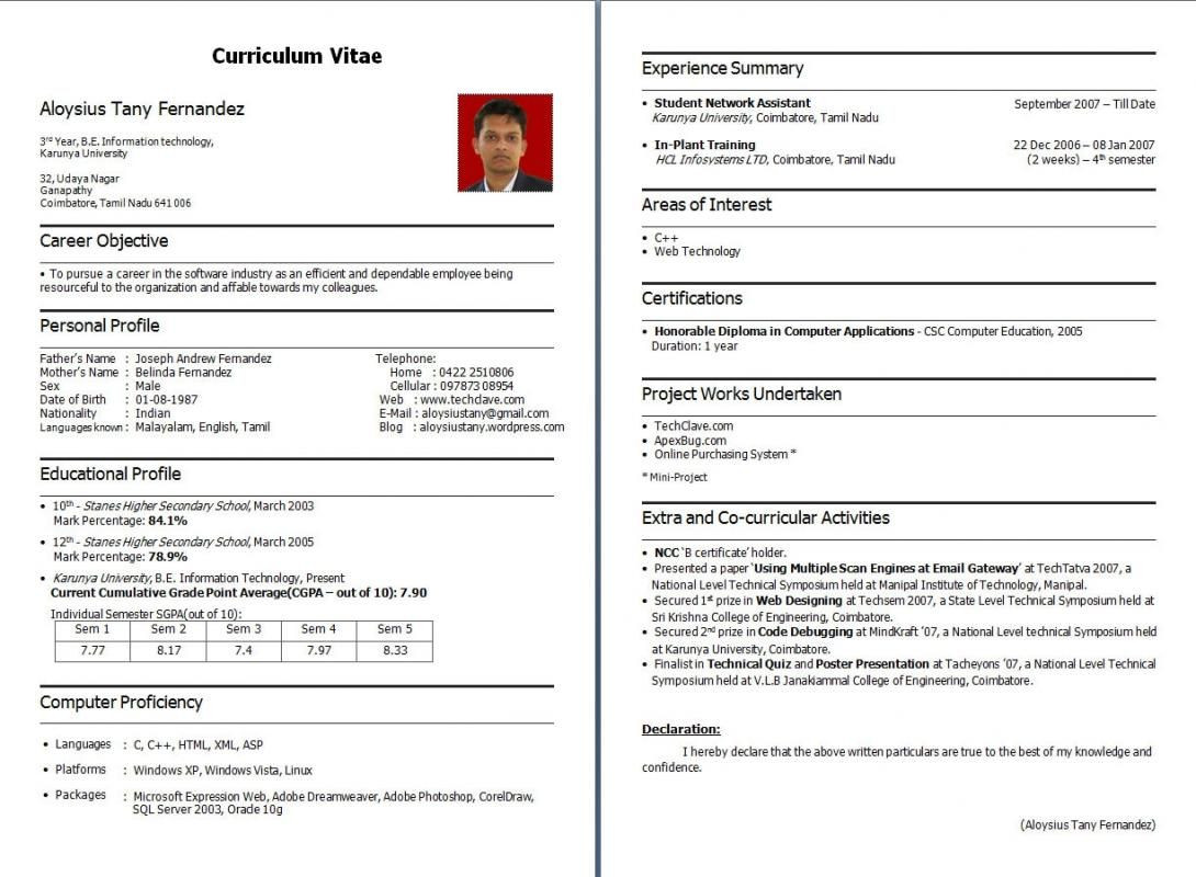 Sample Resume Headline for Freshers Examples