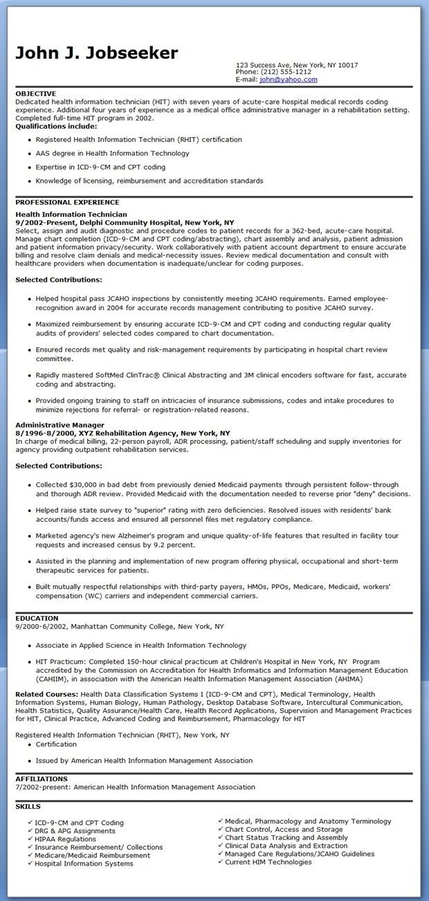 health information management resume examples