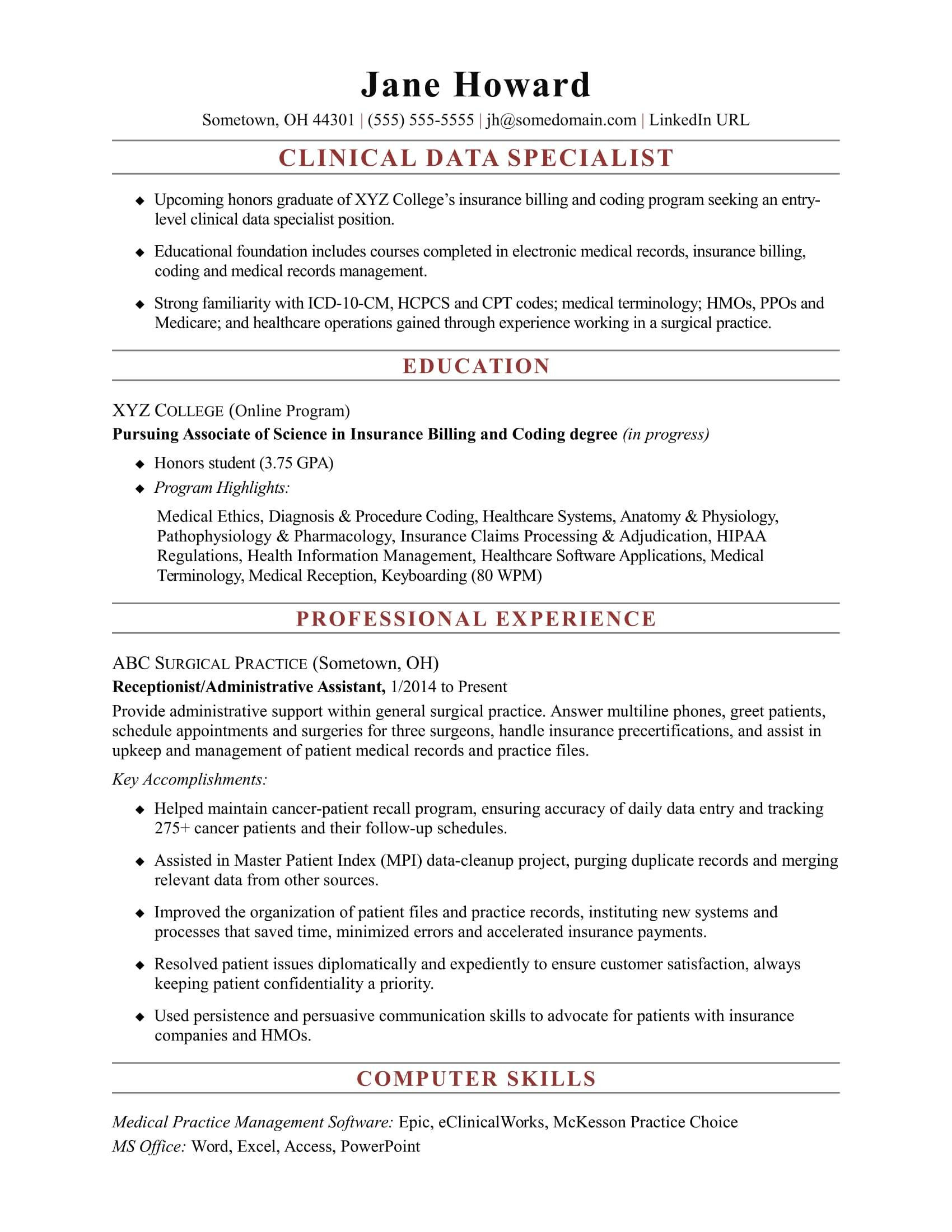 resume examples for health informationml