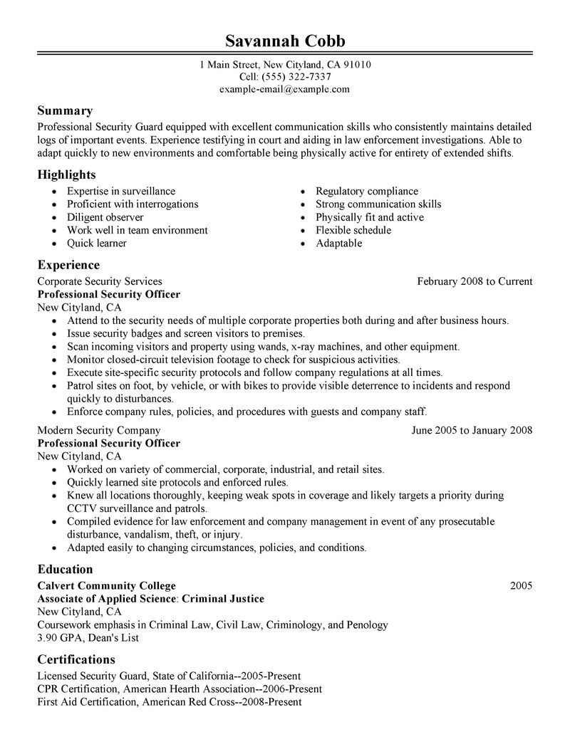 Sample Resume Objectives for Security Officer Guard Security Officer Resume Job Resume Samples Resume …