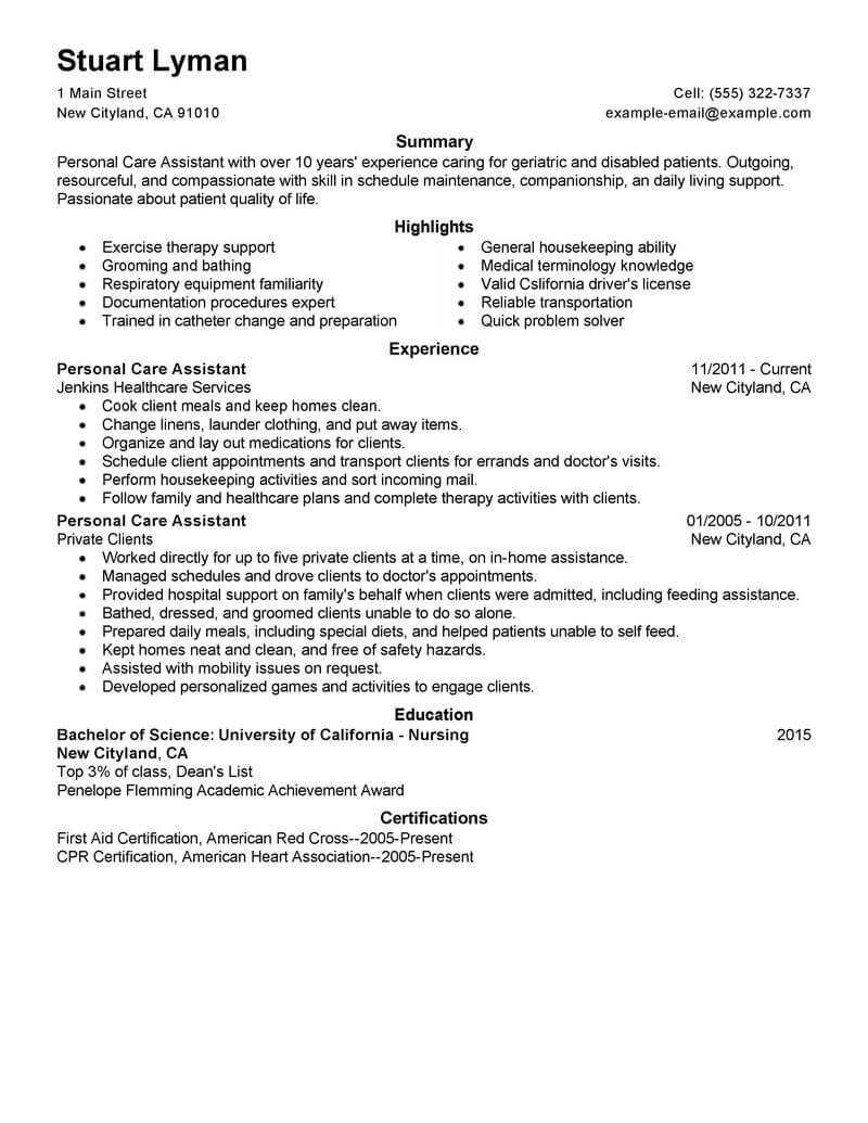 home care attendant resume exampleml