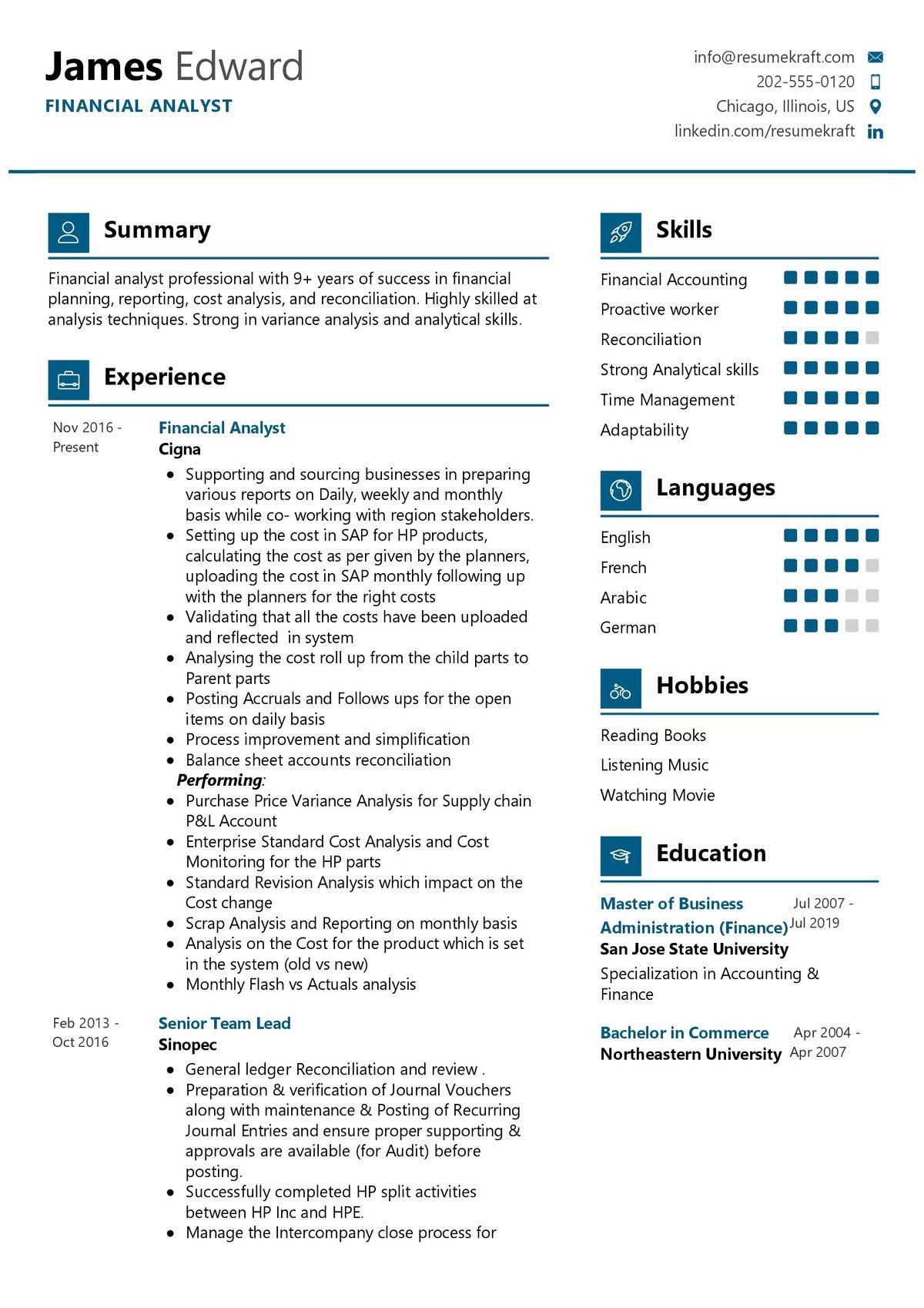 financial analyst resume sample