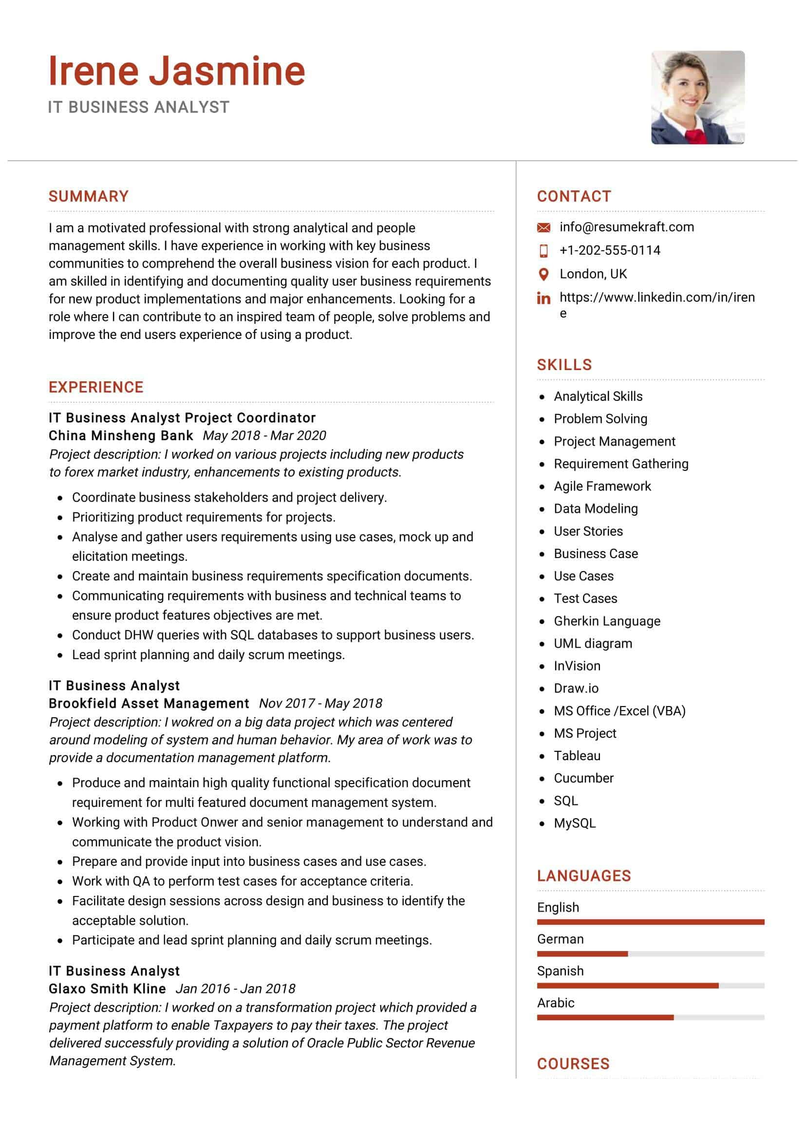 it business analyst resume sample