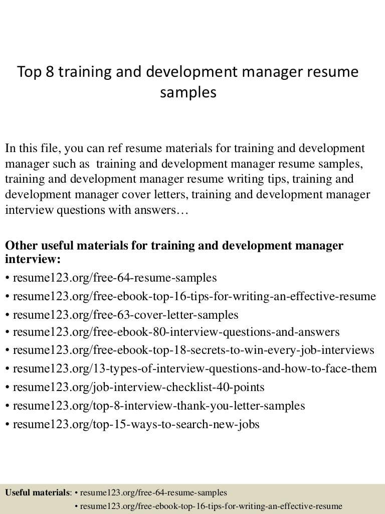 top 8 training and development manager resume samples