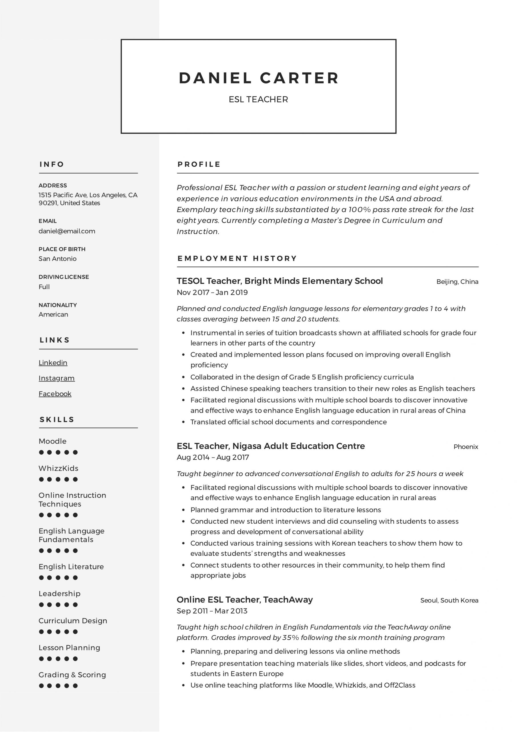 Transition Out Of Teaching Resume Samples