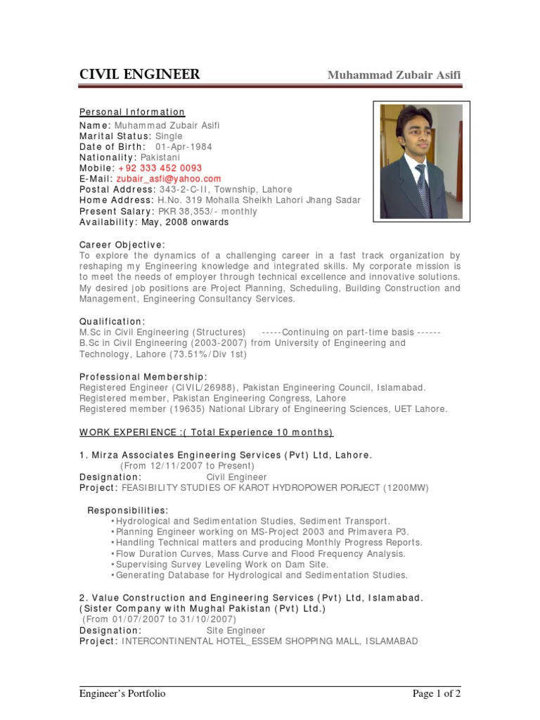 Sample CV of Civil Engineer